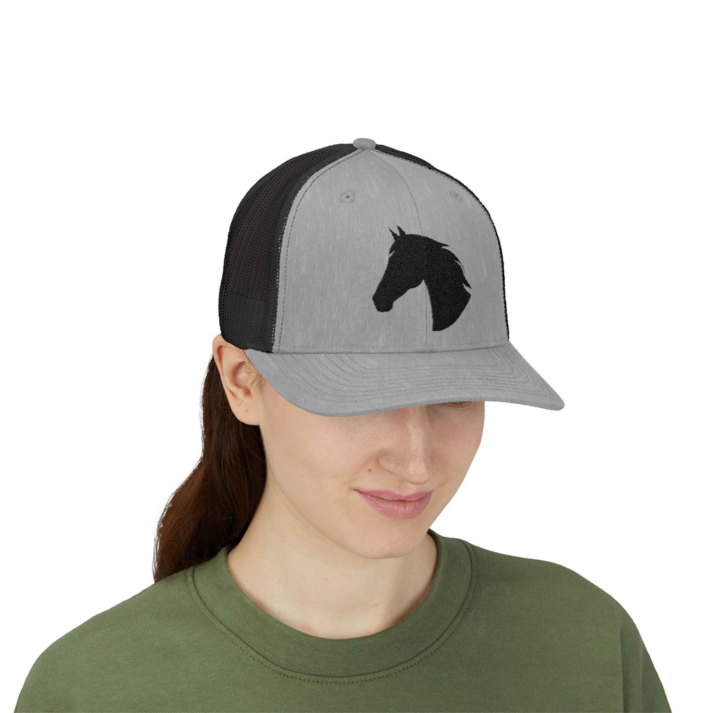 Horse Head Trucker Hat | Western Horse Silhouette Mesh Snapback Cap | Equestrian Ranch Hat | Rustic Farm Life Cowboy Cowgirl Horse Lover Hat