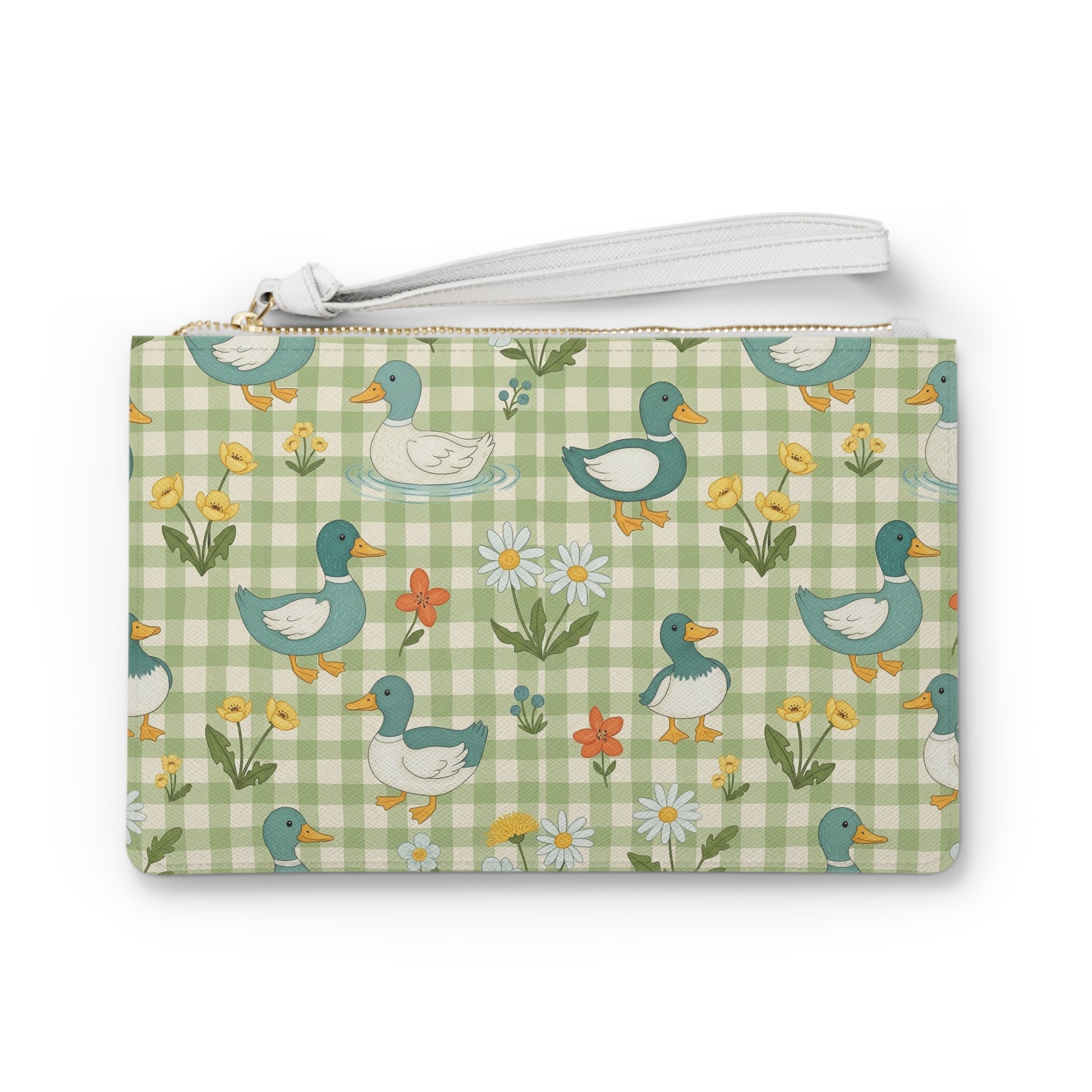 Gingham Goose Clutch Bag | Cottagecore Farmhouse Wristlet Purse | Goose Pattern Makeup Bag | Country Farm Animal Zipper Pouch | Homestead Gift