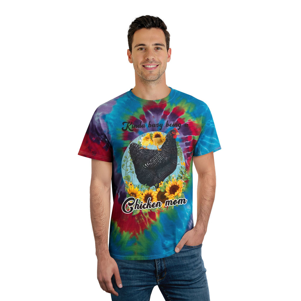 Kinda Busy Being a Chicken Mom Tie-Dye T-Shirt – Funny Chicken Mama Tee, Sunflower Farm Shirt, Backyard Chicken Lover Apparel