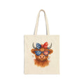 Patriotic Highland Cow Tote Bag – America Farm Cow Canvas Bag, Fourth of July Farm Tote, Country Western Market Bag, Reusable Homestead Shopping Tote, Cow Lover Gift