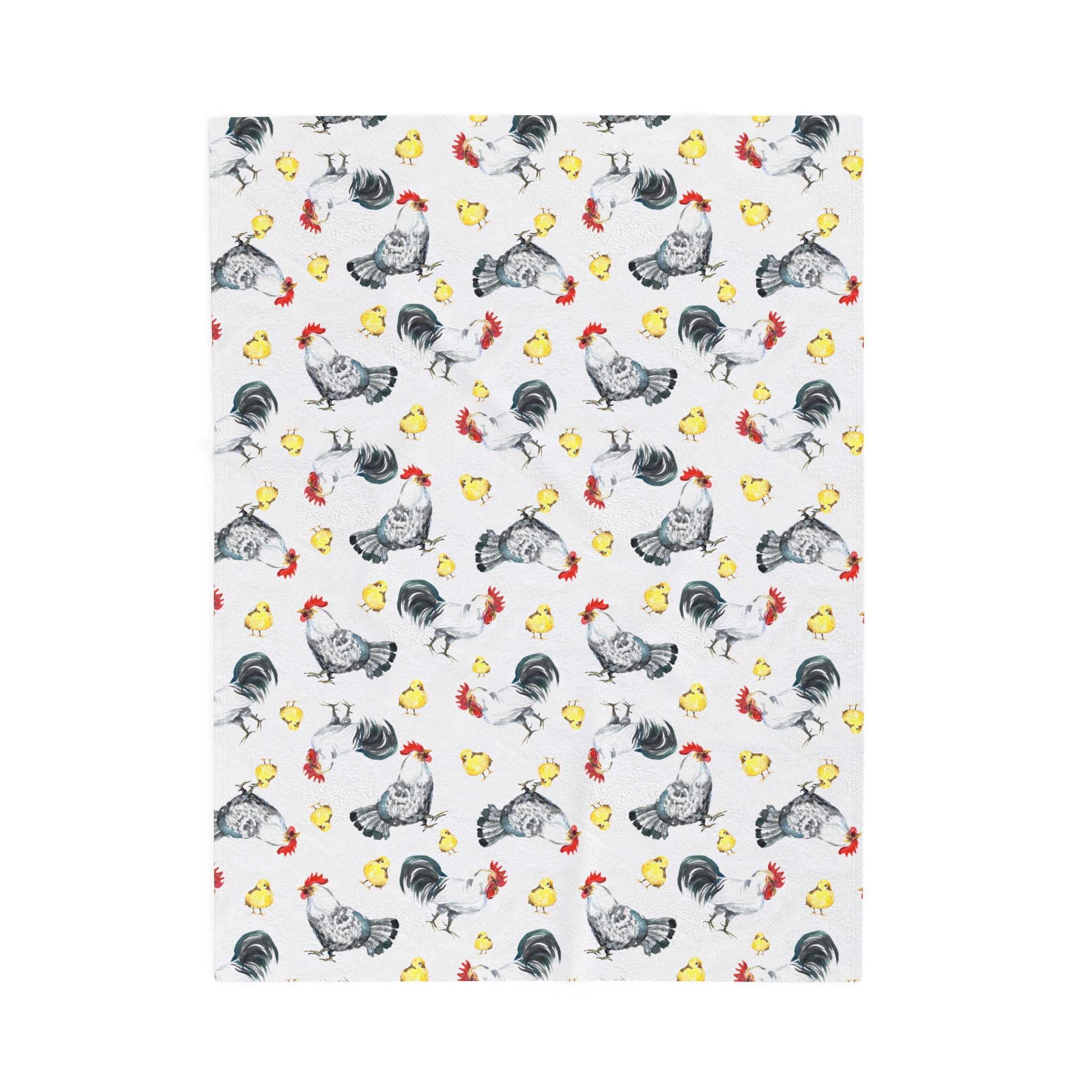 Chicken & Chicks Velveteen Plush Blanket – Farmhouse Rooster Throw, Cozy Country Cottagecore Home Decor