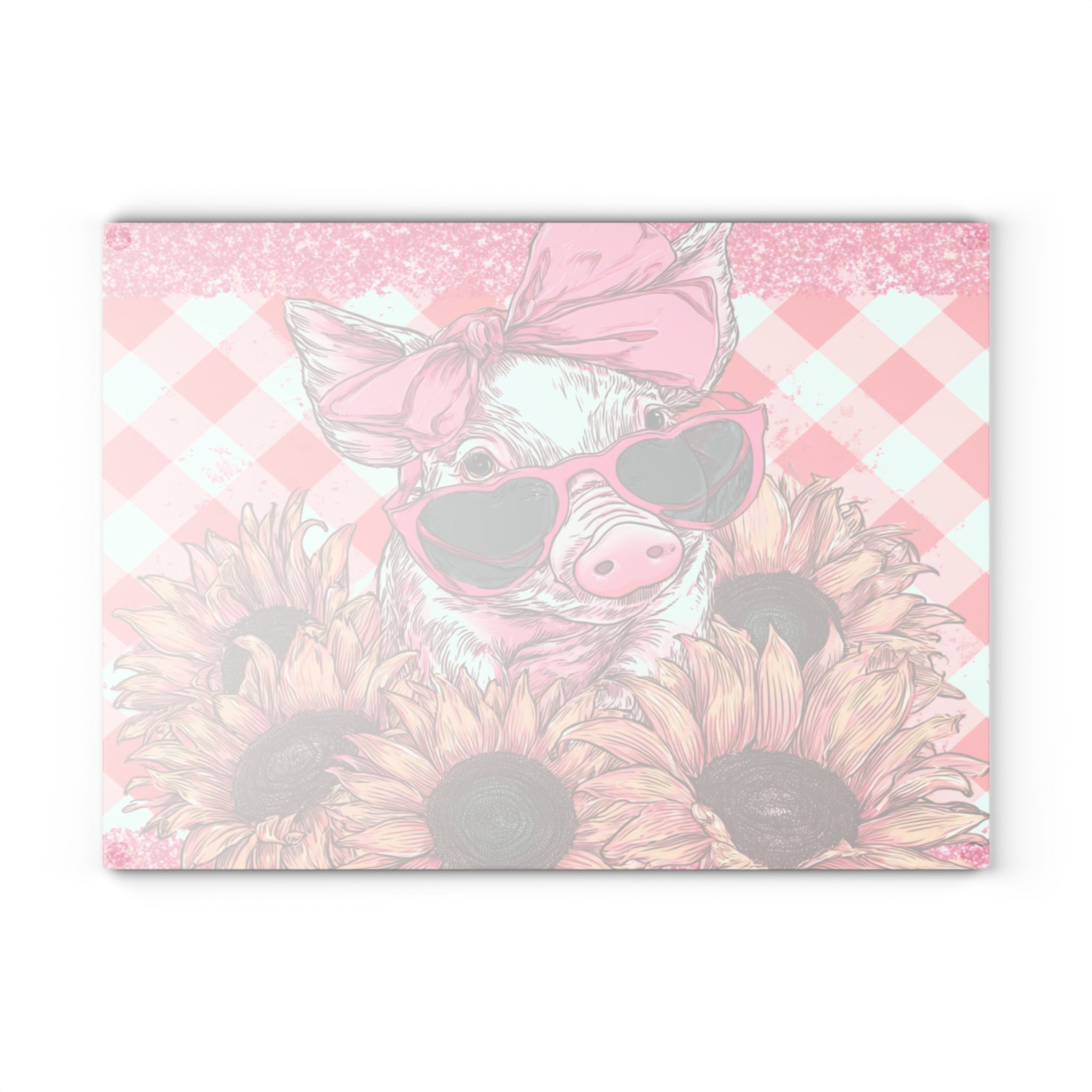 Pink Floral Pig Glass Cutting Board – Cute Farm Pig Kitchen Decor, Sunflower Pig Cutting Board, Farmhouse Country Kitchen Gift