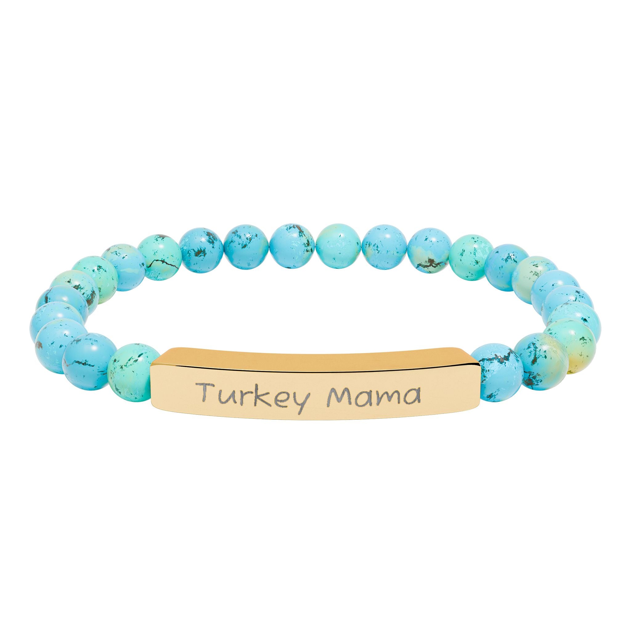 Turkey Mama Natural Stone Stretch Bracelet – Engraved Turkey Lover Jewelry, Farm Mom Gift, Rustic Homestead Bracelet