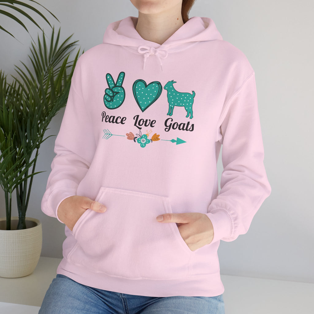 Peace Love Goats Hoodie – Unisex Farmhouse Goat Lover Sweatshirt | Cozy Homestead Country Apparel