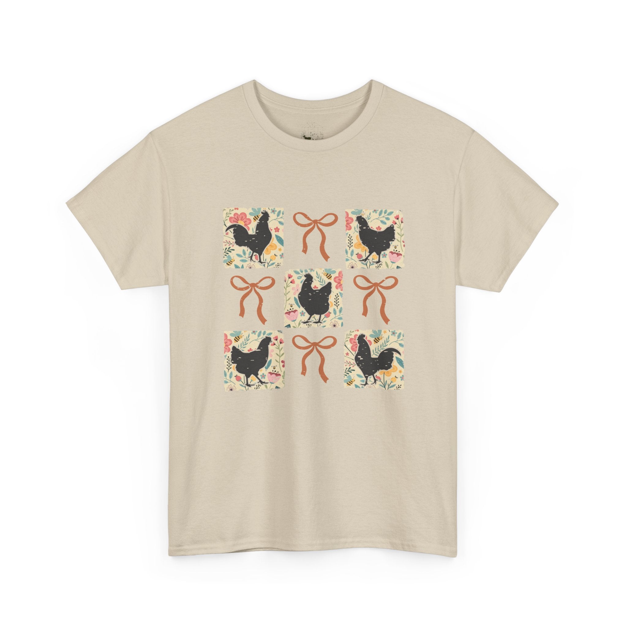 Cottagecore Chicken Patchwork T-Shirt – Farmhouse Chicken Mom Tee, Cozy Country Hen Shirt, Unisex Gildan 5000