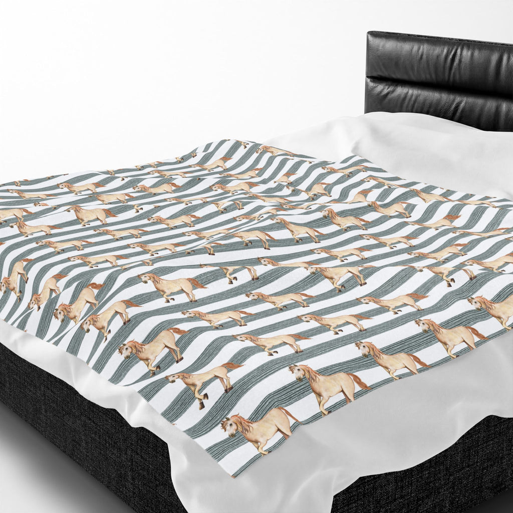 Striped Horse Plush Blanket | Coastal Western Throw Blanket | Preppy Equestrian Decor | Farmhouse Horse Blanket | Cozy Ranch Style Blanket | Gumpert Homestead
