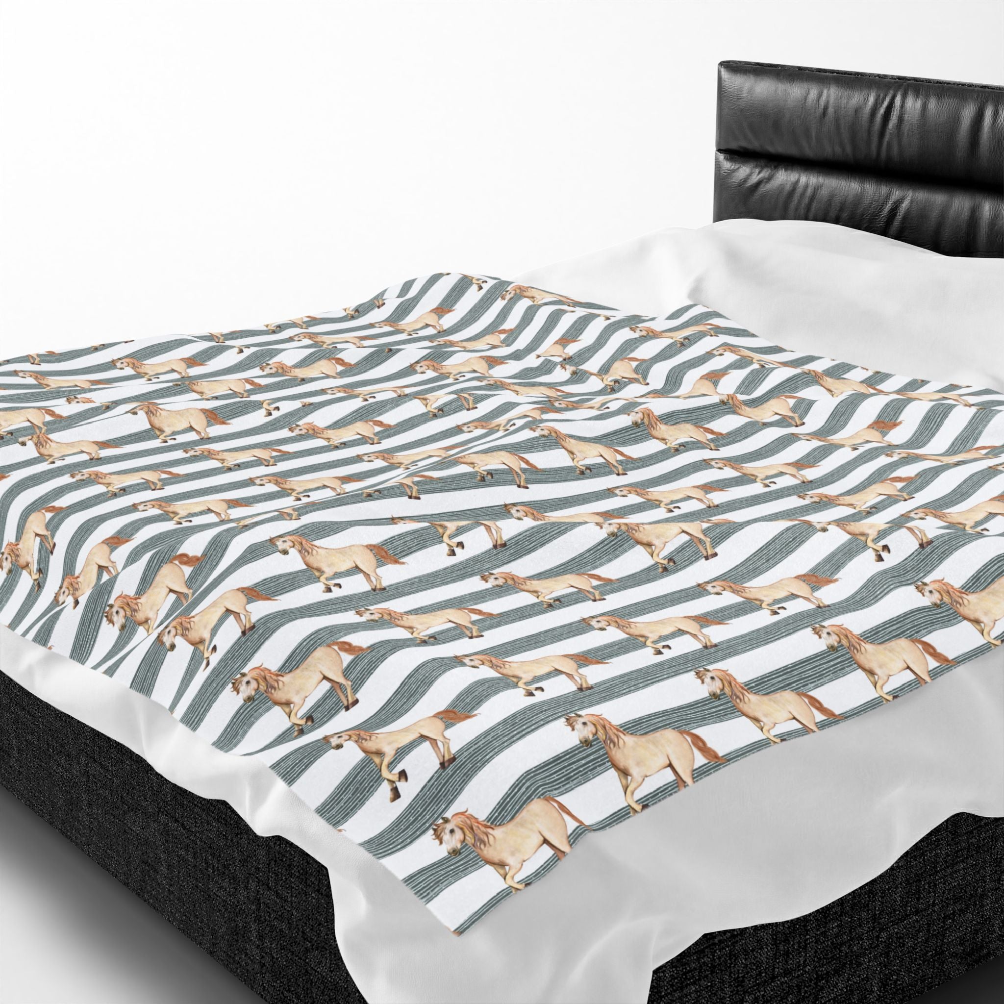 Striped Horse Plush Blanket | Coastal Western Throw Blanket | Preppy Equestrian Decor | Farmhouse Horse Blanket | Cozy Ranch Style Blanket | Gumpert Homestead