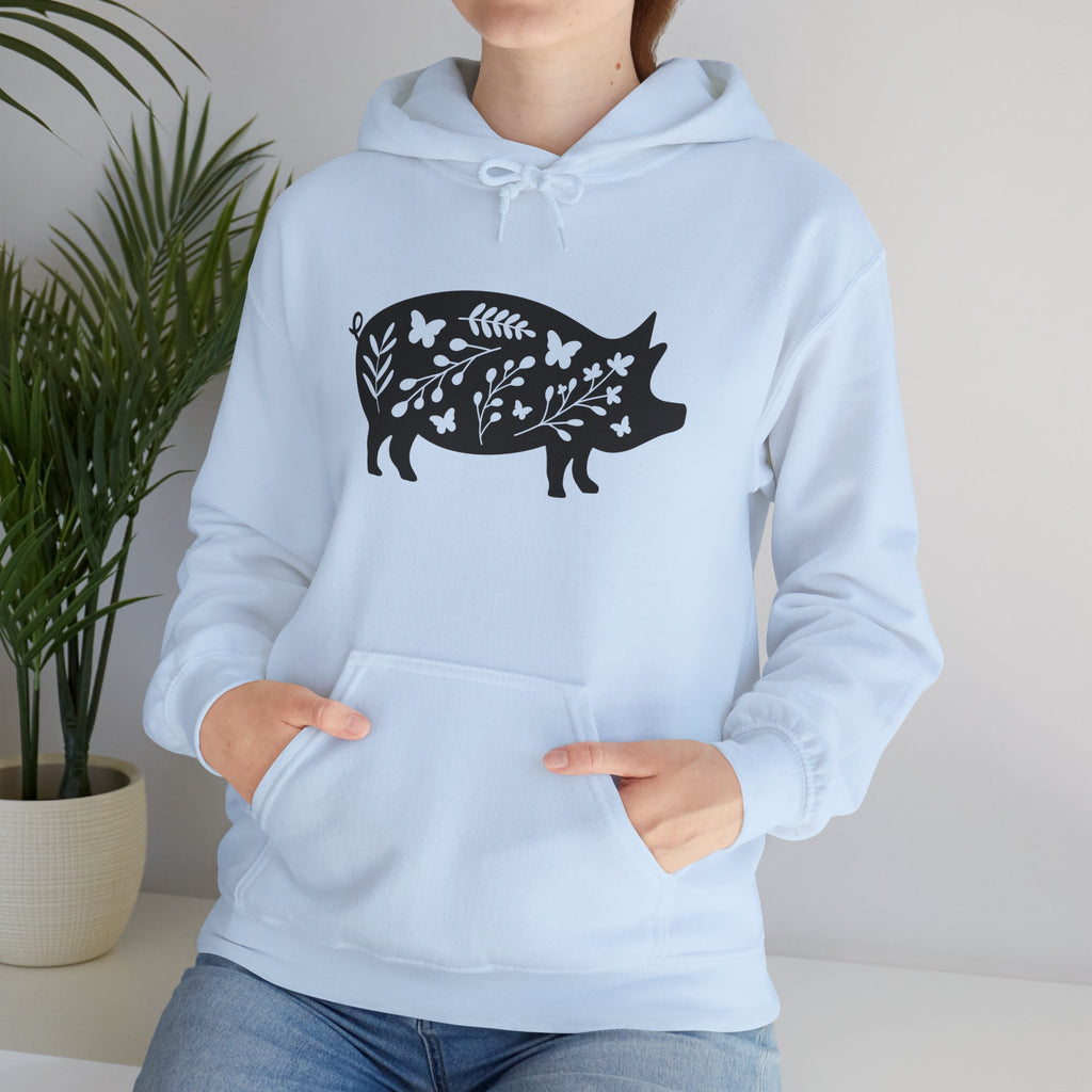Floral Pig Silhouette Hoodie – Farm Life Sweatshirt, Pig Lover Pullover, Homestead Hoodie, Mini Pig Apparel, Farm Animal Hoodie, Country Living Unisex Hoodie