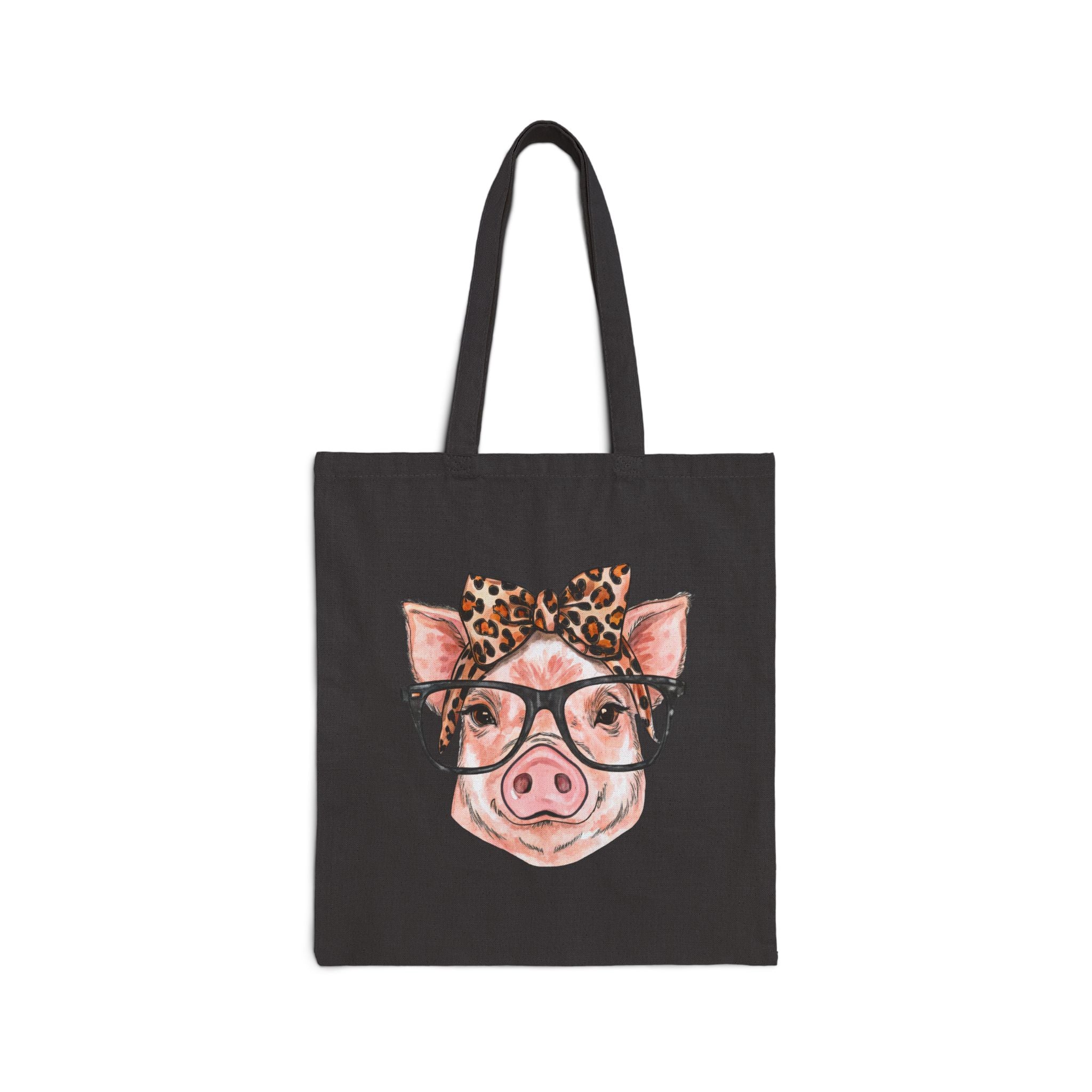 Cute Pig Tote Bag with Glasses & Bow – Pig Lover Canvas Bag, Farm Life Market Tote, Pig Mom Shopping Bag, Homestead Reusable Grocery Bag, Farm Animal Tote