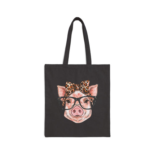 Cute Pig Tote Bag with Glasses & Bow – Pig Lover Canvas Bag, Farm Life Market Tote, Pig Mom Shopping Bag, Homestead Reusable Grocery Bag, Farm Animal Tote
