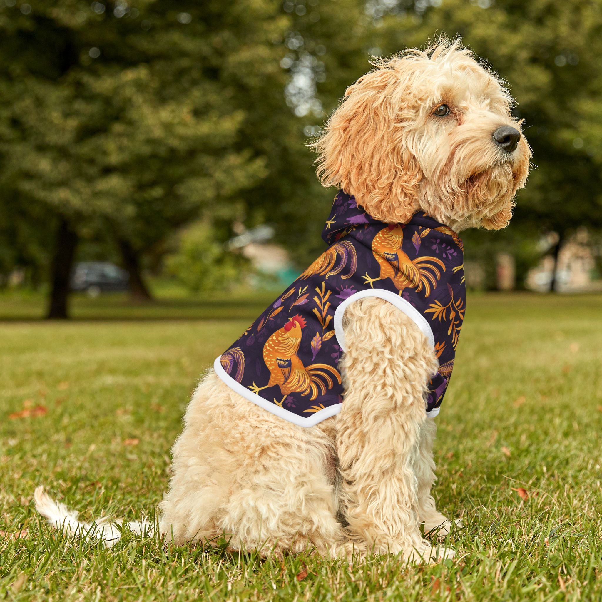 Vintage Rooster Pet Hoodie | Farmhouse Chicken Dog Hoodie | Cottagecore Farm Animal Pet Sweater | Rustic Poultry Print Pet Apparel | Cozy Country Homestead Dog Hoodie | Small Dog Farm Outfit