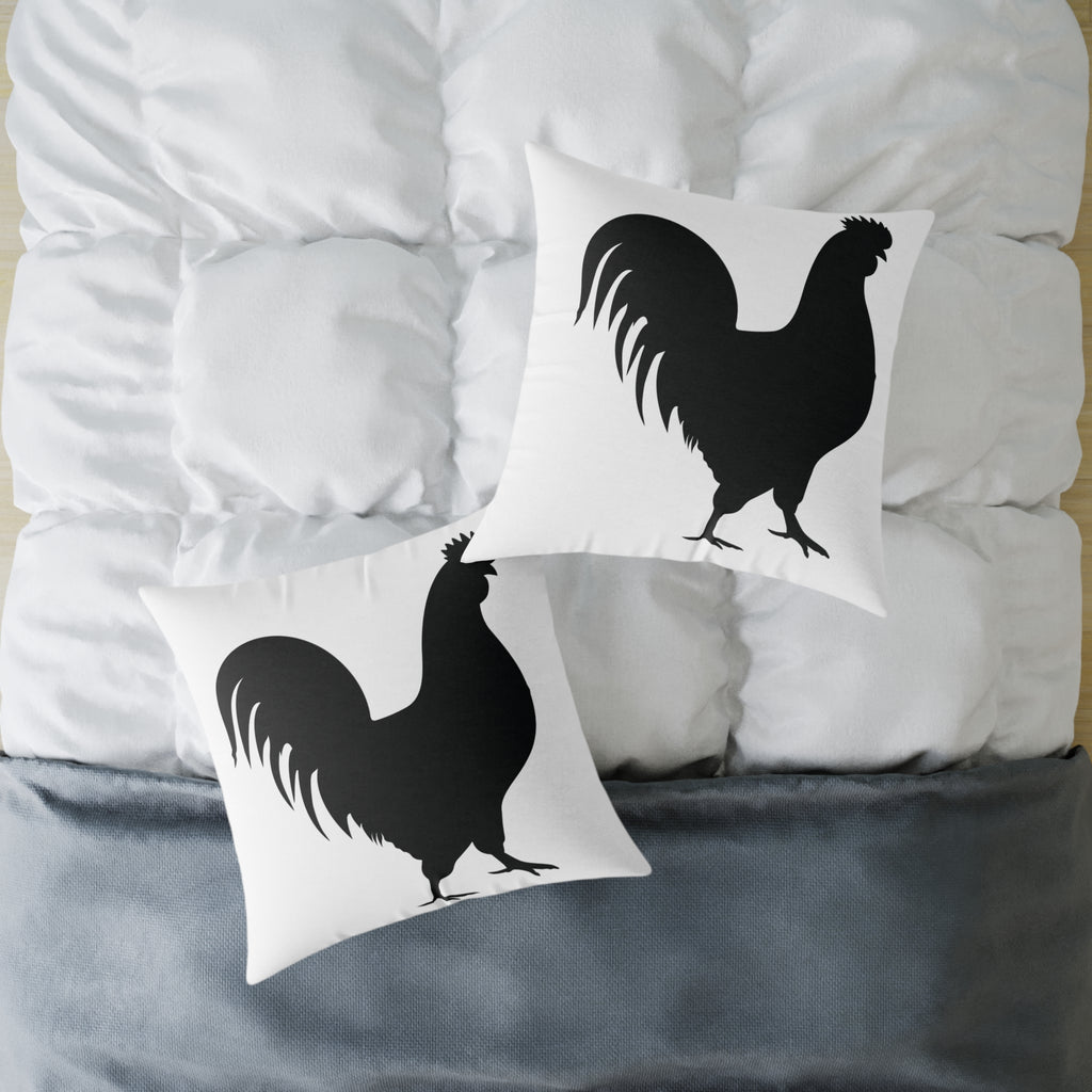 Farmhouse Rooster Silhouette Throw Pillow – Rustic Chicken Decor Cushion, Neutral Country Homestead Accent Pillow