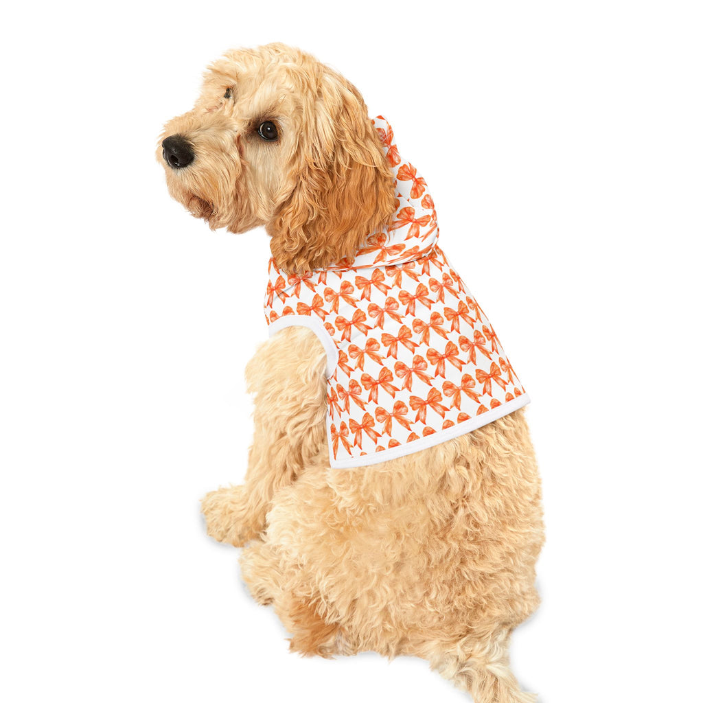 Orange Coquette Bows Cute Pet Hoodie - Adorable Puppy Sweater, Small Dog Outfit, Furry Friend Gift, Pet Apparel, Animal Lover Present