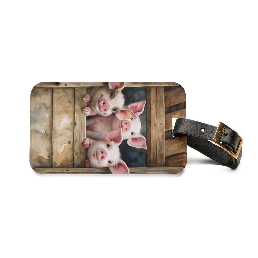 Pig Luggage Tag | Farmhouse Travel Accessory | Cute Pig Suitcase Tag | Rustic Farm Animal Bag Identifier | Gumpert Homestead