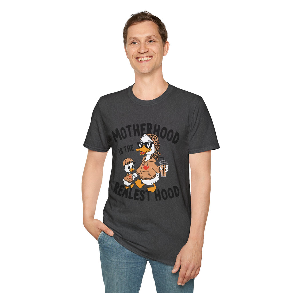 Motherhood Is the Realest Hood Funny Duck Mom Unisex T-Shirt | Farm Mom Graphic Tee
