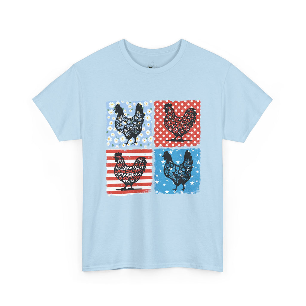 Patchwork Chicken Farm T-Shirt | Farmhouse Hen Graphic Tee | Patriotic Chicken Shirt | Country Homestead Apparel | Backyard Chicken Lover Gift