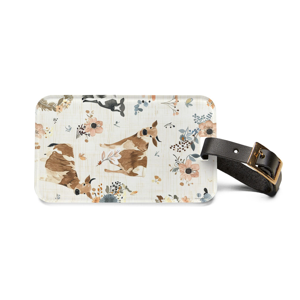 Cow Luggage Tag | Farmhouse Travel Accessory | Floral Cow Suitcase Tag | Rustic Farm Animal Bag Identifier | Gumpert Homestead