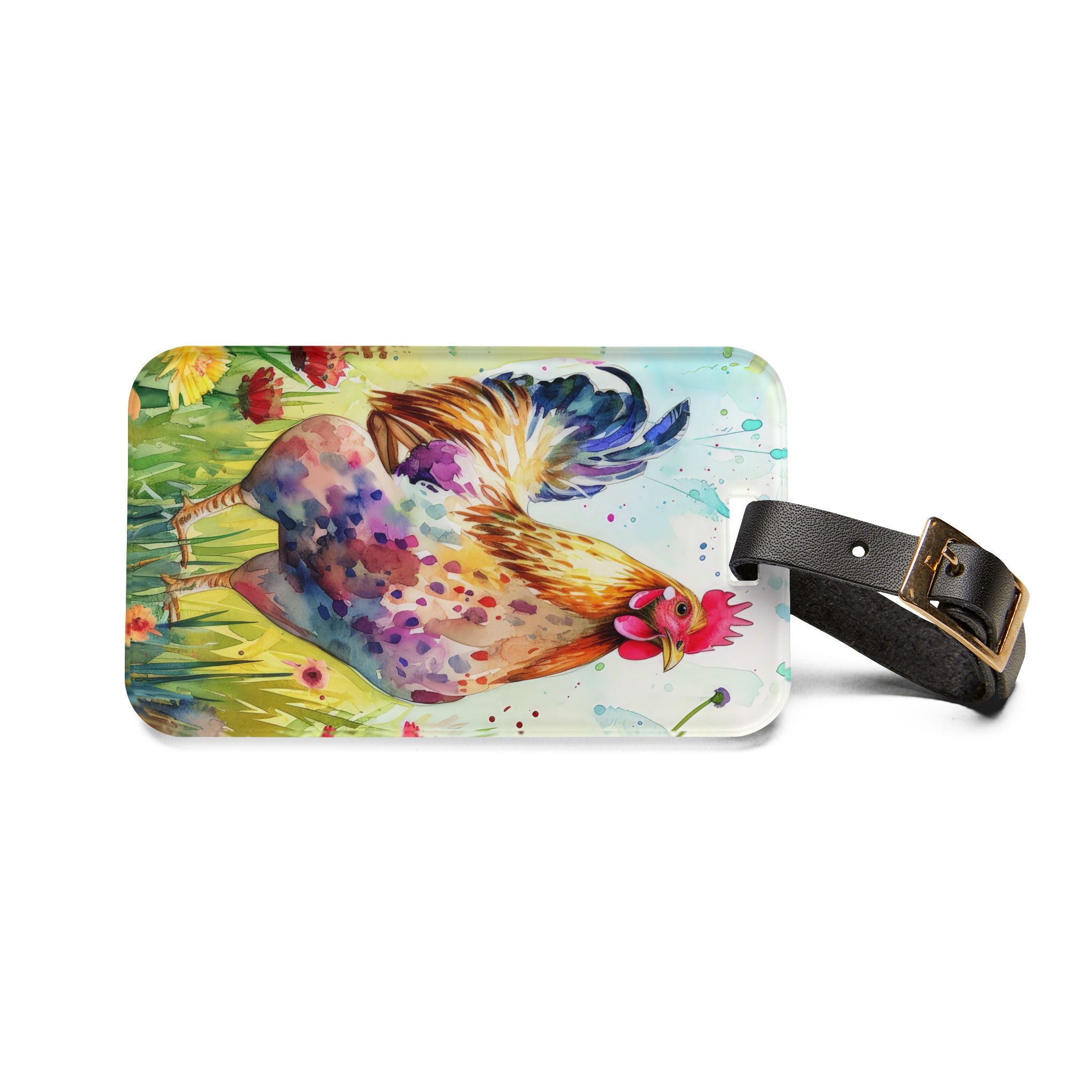 Watercolor Chicken Luggage Tag | Farmhouse Rooster Travel Accessory | Chicken Lover Suitcase Tag | Rustic Poultry Bag Identifier | Gumpert Homestead