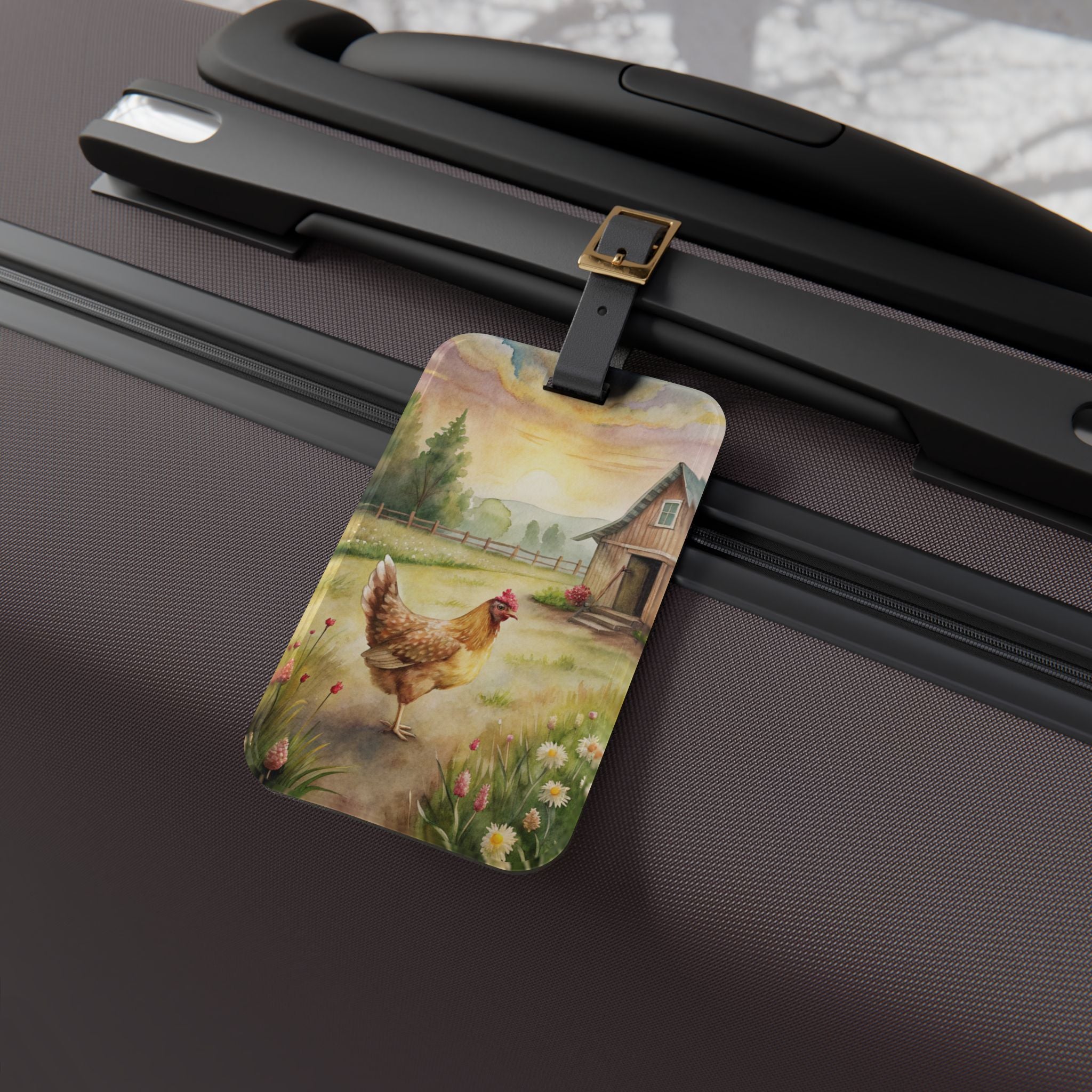 Farmhouse Chicken Luggage Tag | Rustic Rooster Travel Accessory | Cottagecore Chicken Suitcase Tag | Country Bag Identifier | Gumpert Homestead