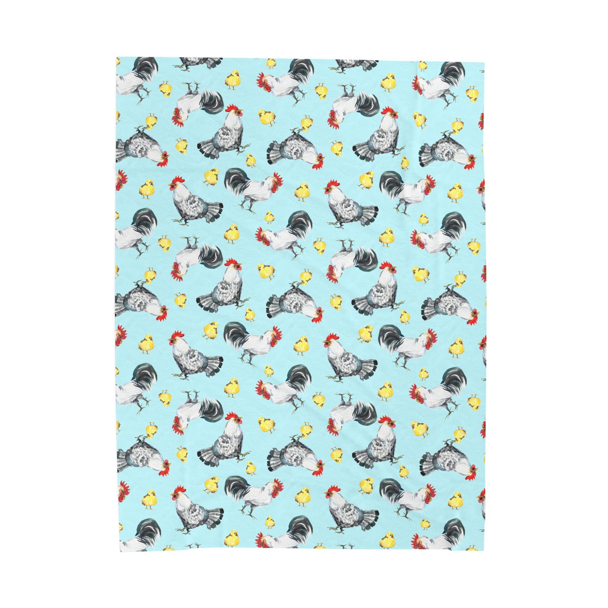 Chicken & Chicks Velveteen Plush Blanket – Farmhouse Rooster Throw, Cozy Country Cottagecore Home Decor