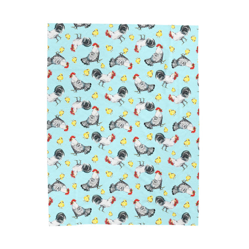 Chicken & Chicks Velveteen Plush Blanket – Farmhouse Rooster Throw, Cozy Country Cottagecore Home Decor