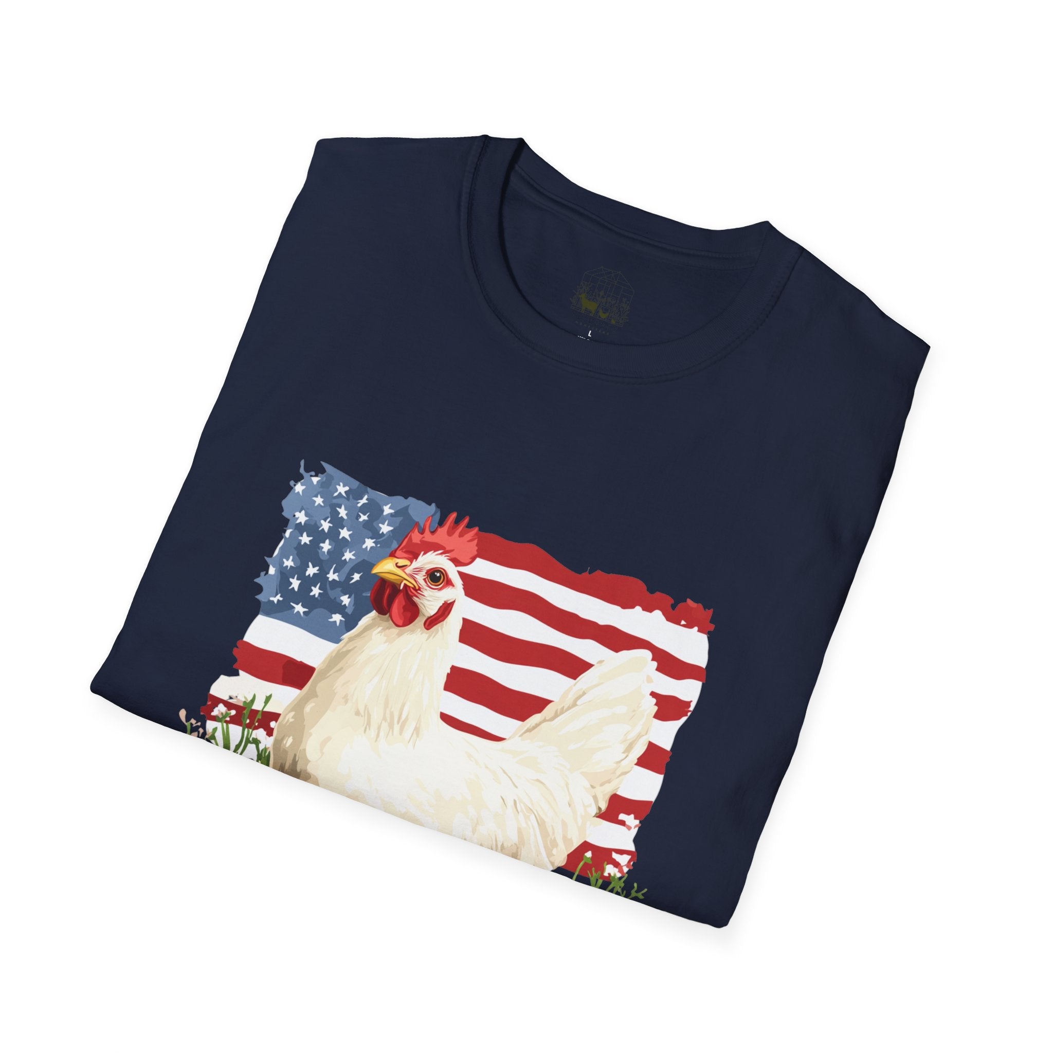Patriotic Chicken T-Shirt – American Flag Hen Shirt, Farm Life Tee, 4th of July Chicken Shirt, Backyard Chicken Keeper Gift, Homestead Farm Apparel