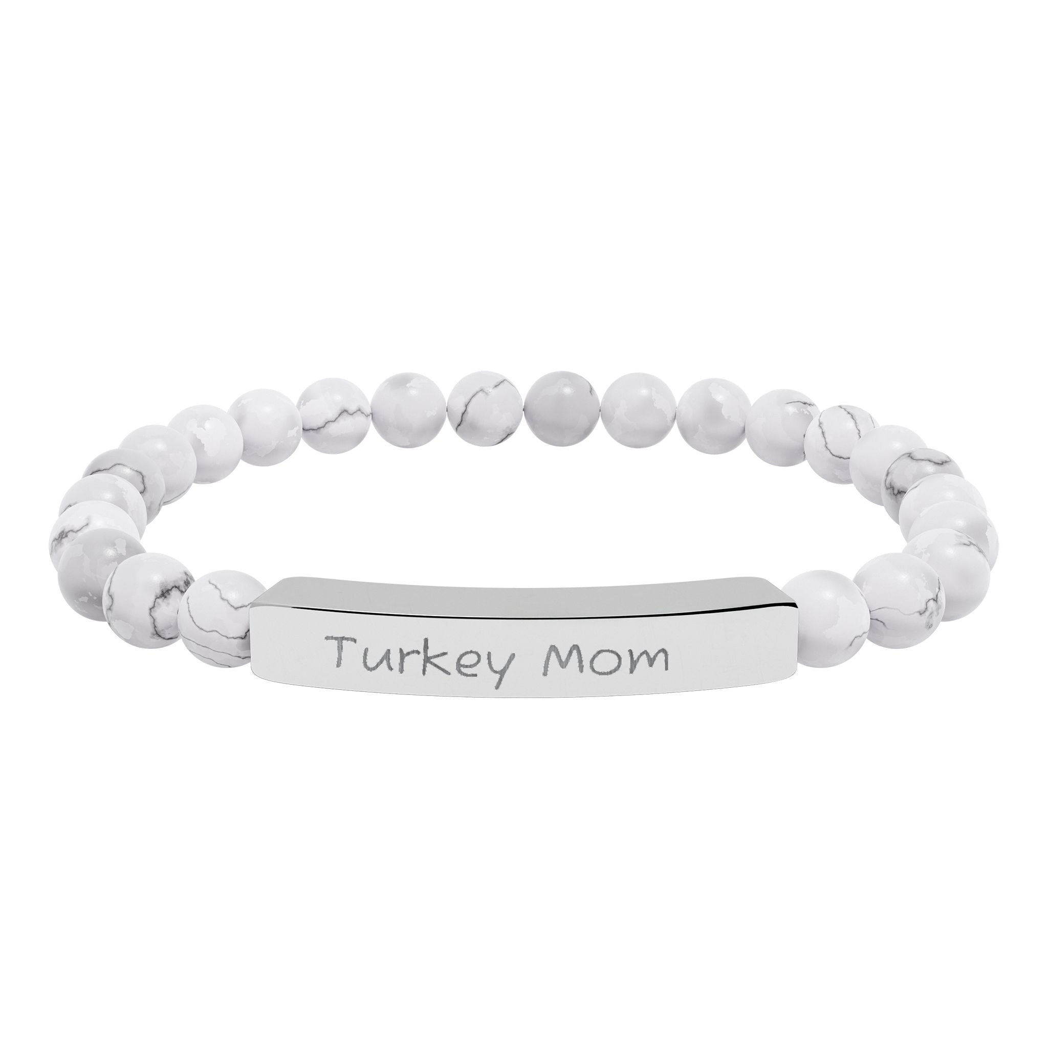Turkey Mom Natural Stone Stretch Bracelet – Engraved Turkey Lover Jewelry, Farm Mom Gift, Rustic Homestead Bracelet