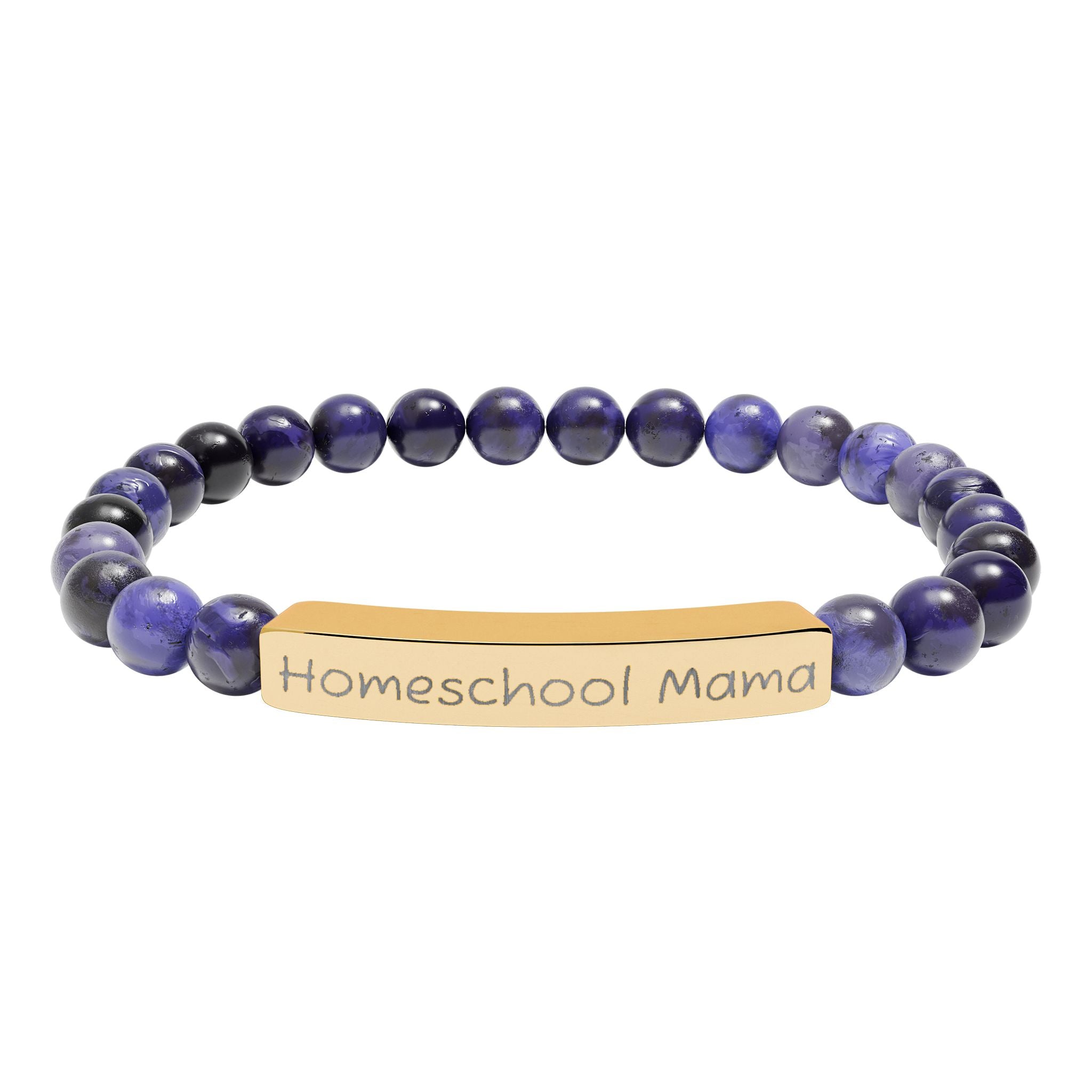 Homeschool Mama Natural Stone Stretch Bracelet – Engraved Mom Jewelry, Homeschool Gift, Rustic Farmhouse Bracelet