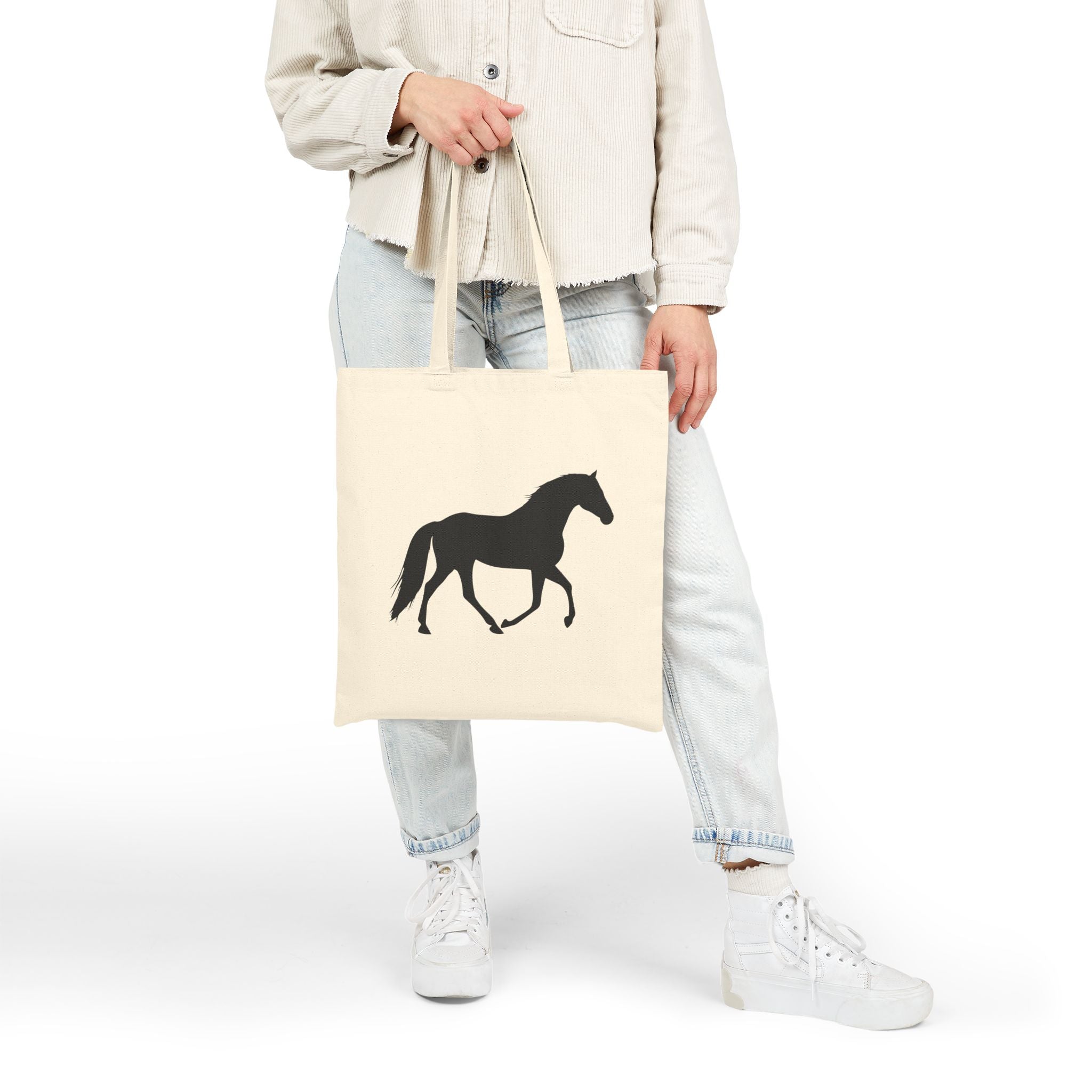 Trotting Horse Silhouette Canvas Tote Bag | Equestrian Farm Tote | Minimalist Horse Lover Market Bag | Rustic Farmhouse Country Tote