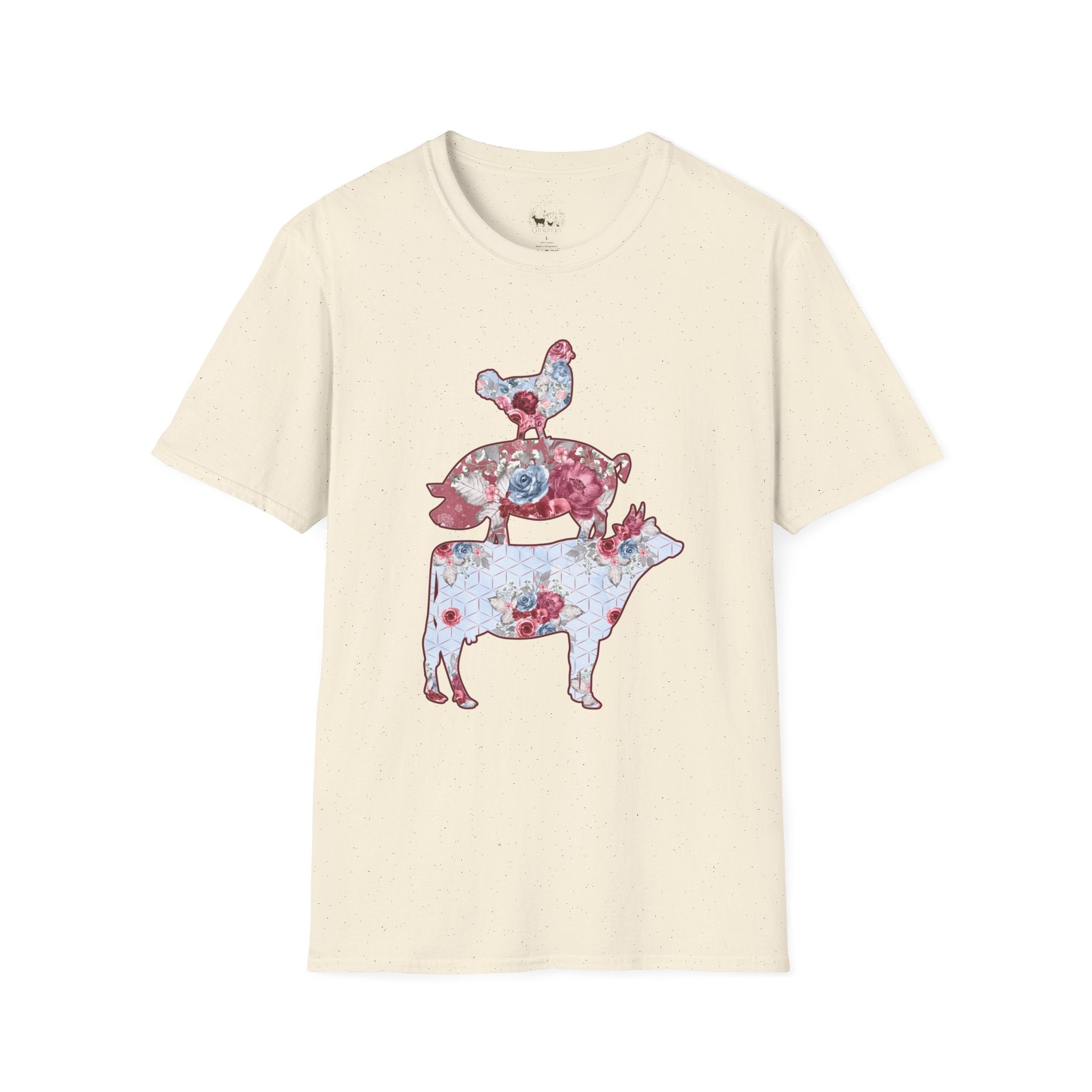 Floral Pig Stack T-Shirt – Cute Farm Pig Shirt, Cottagecore Pig Graphic Tee, Farm Life Animal Shirt, Homestead Apparel, Pig Lover Gift