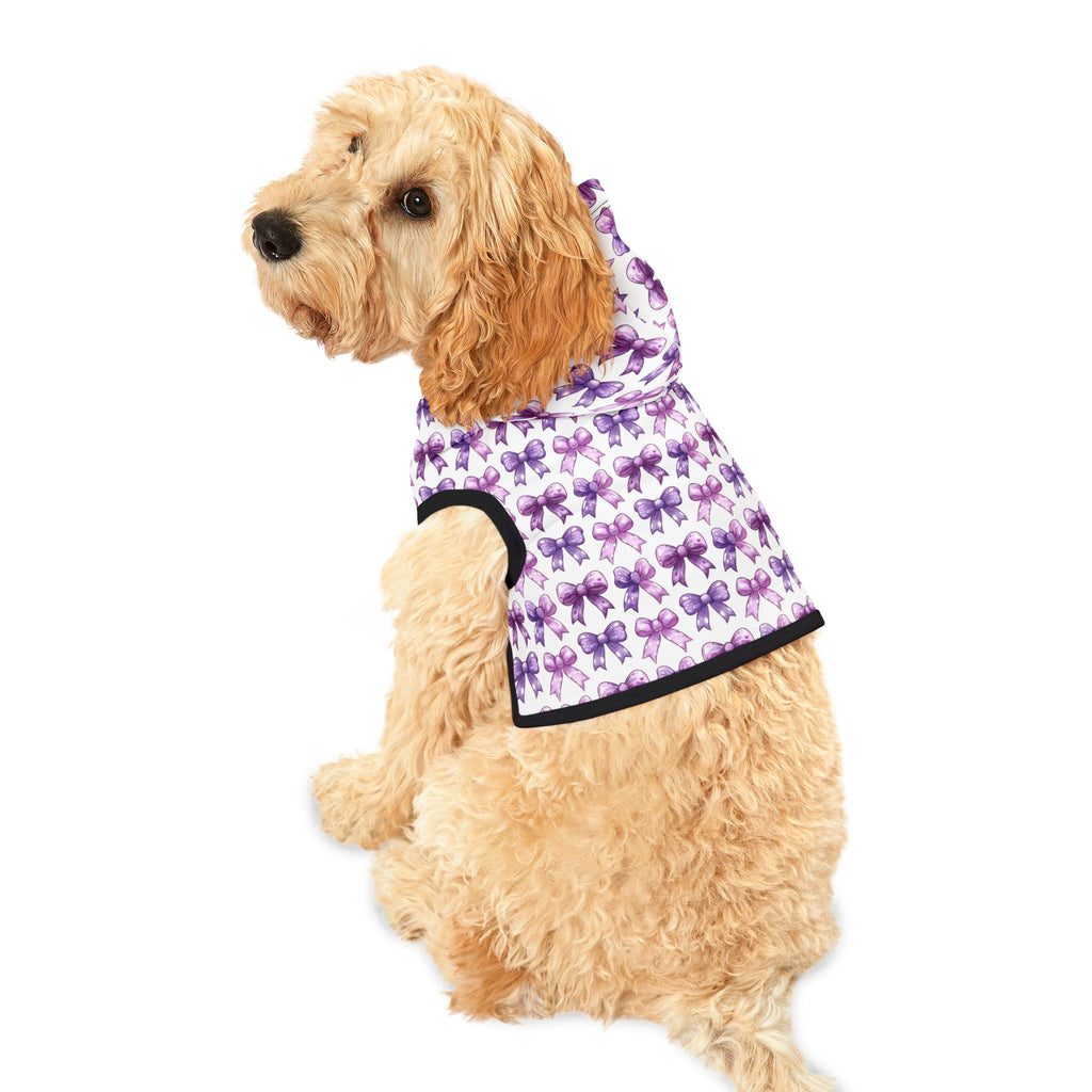 Purple Coquette Bows Cute Pet Hoodie - Adorable Puppy Sweater, Small Dog Outfit, Furry Friend Gift, Pet Apparel, Animal Lover Present
