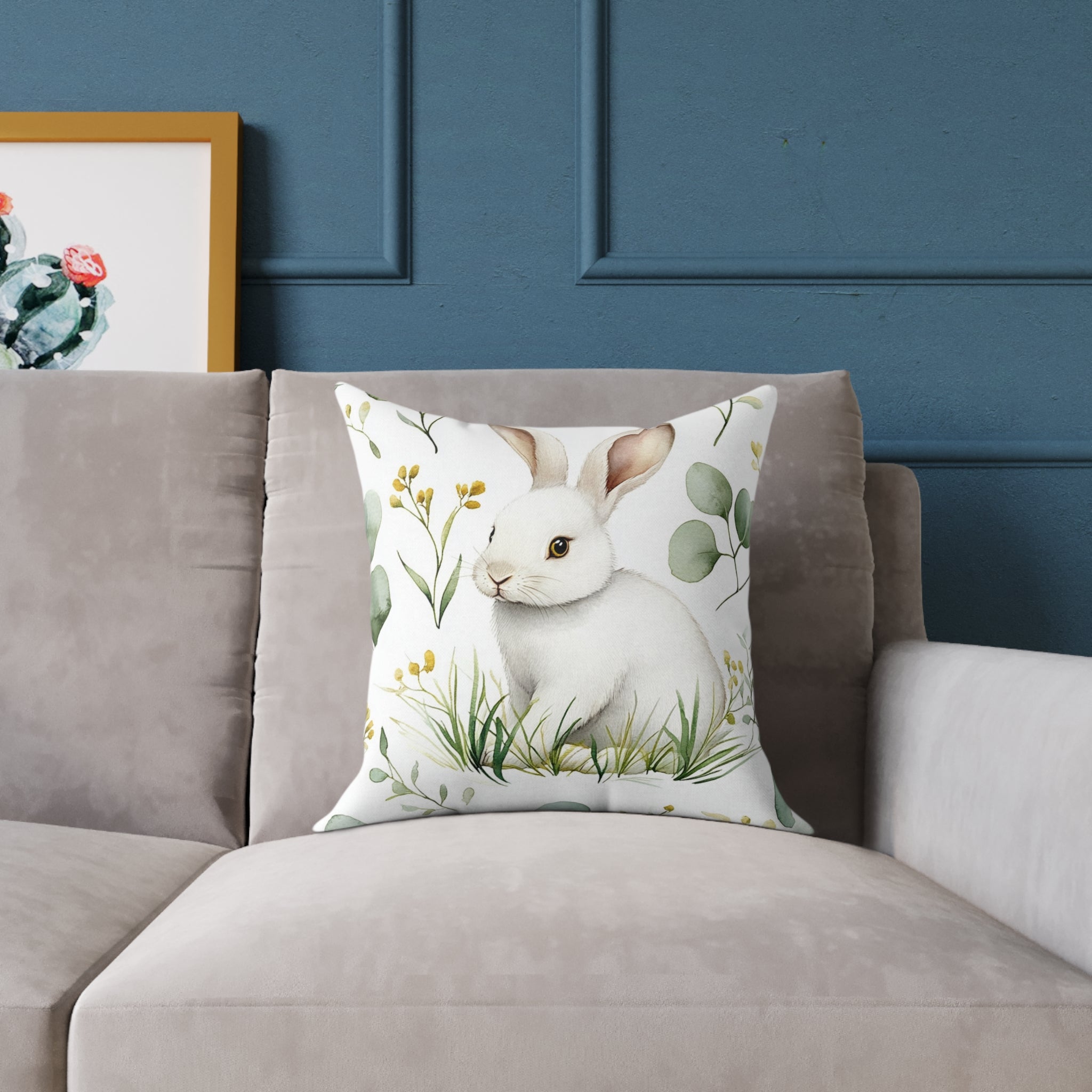 White Bunny Throw Pillow | Cottagecore Rabbit Accent Pillow | Farmhouse Bunny Decor Cushion | Woodland Rabbit Home Decor | Gumpert Homestead