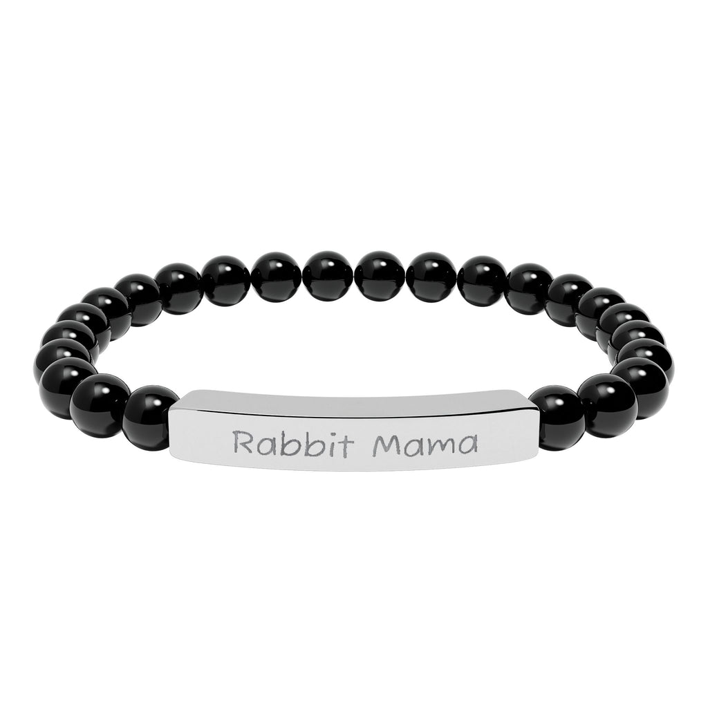 Rabbit Mama Natural Stone Stretch Bracelet – Engraved Bunny Lover Jewelry, Rabbit Mom Gift, Rustic Farmhouse Bracelet