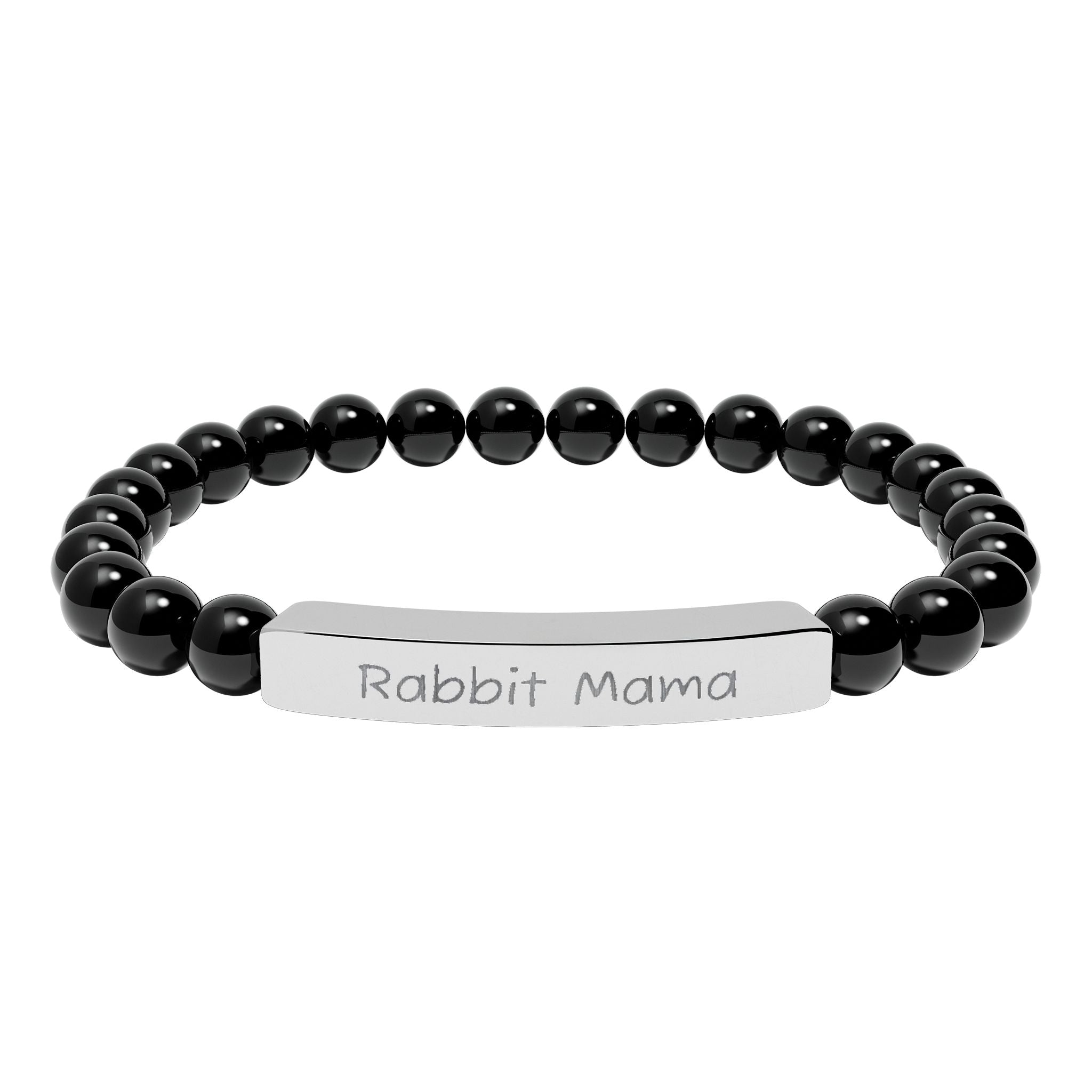 Rabbit Mama Natural Stone Stretch Bracelet – Engraved Bunny Lover Jewelry, Rabbit Mom Gift, Rustic Farmhouse Bracelet
