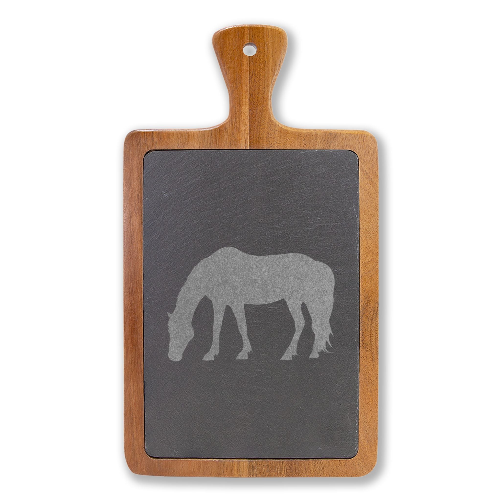 Horse Engraved Charcuterie Board Set | Slate Cheese Board with Knives | Farmhouse Equestrian Serving Board | Rustic Ranch Kitchen Gift