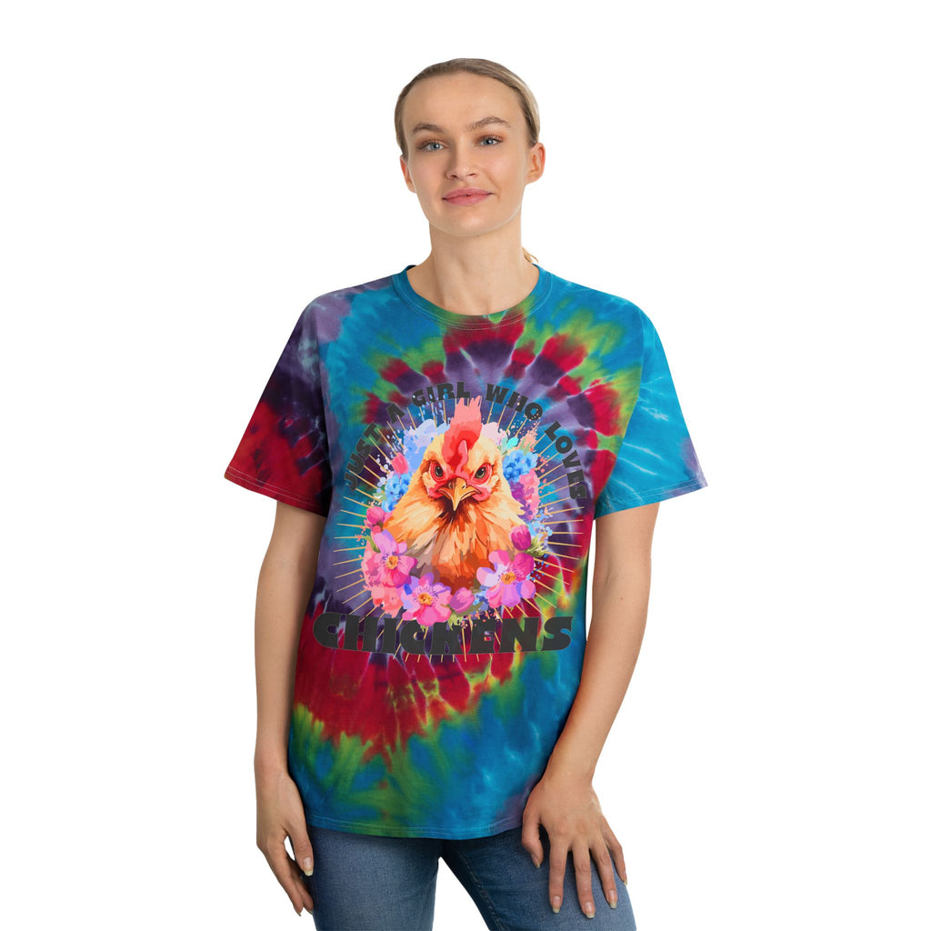 Just a Girl Who Loves Chickens Tie-Dye T-Shirt – Colorful Chicken Lover Tee, Farm Girl Graphic Shirt, Homestead Apparel