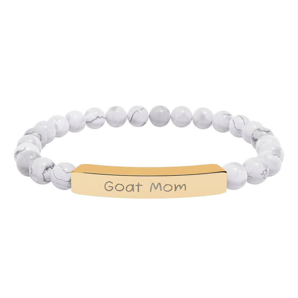 Goat Mom Natural Stone Stretch Bracelet – Engraved Goat Lover Jewelry, Farm Mom Gift, Rustic Homestead Bracelet