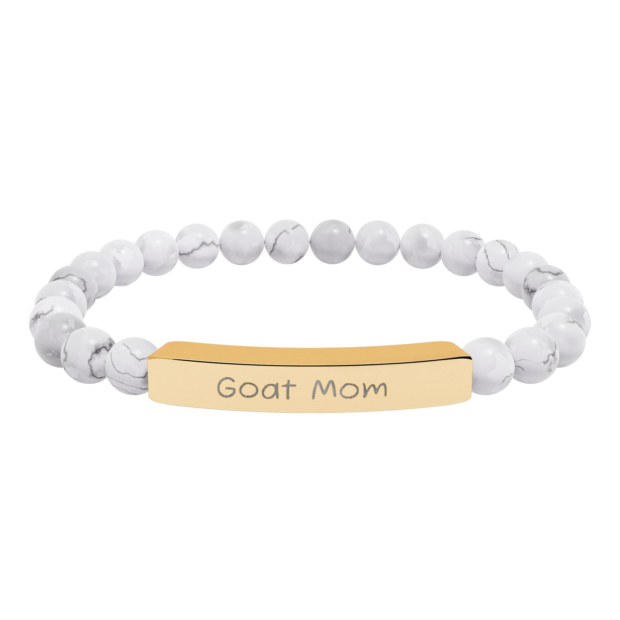 Goat Mom Natural Stone Stretch Bracelet – Engraved Goat Lover Jewelry, Farm Mom Gift, Rustic Homestead Bracelet