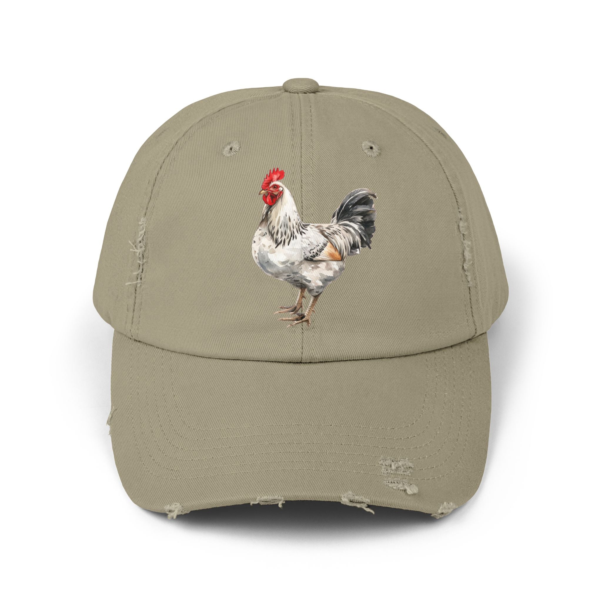 Speckled White Rooster Distressed Baseball Cap – Light Sussex Style Chicken Hat, Vintage Farm Rooster Cap, Backyard Chicken Keeper Gift