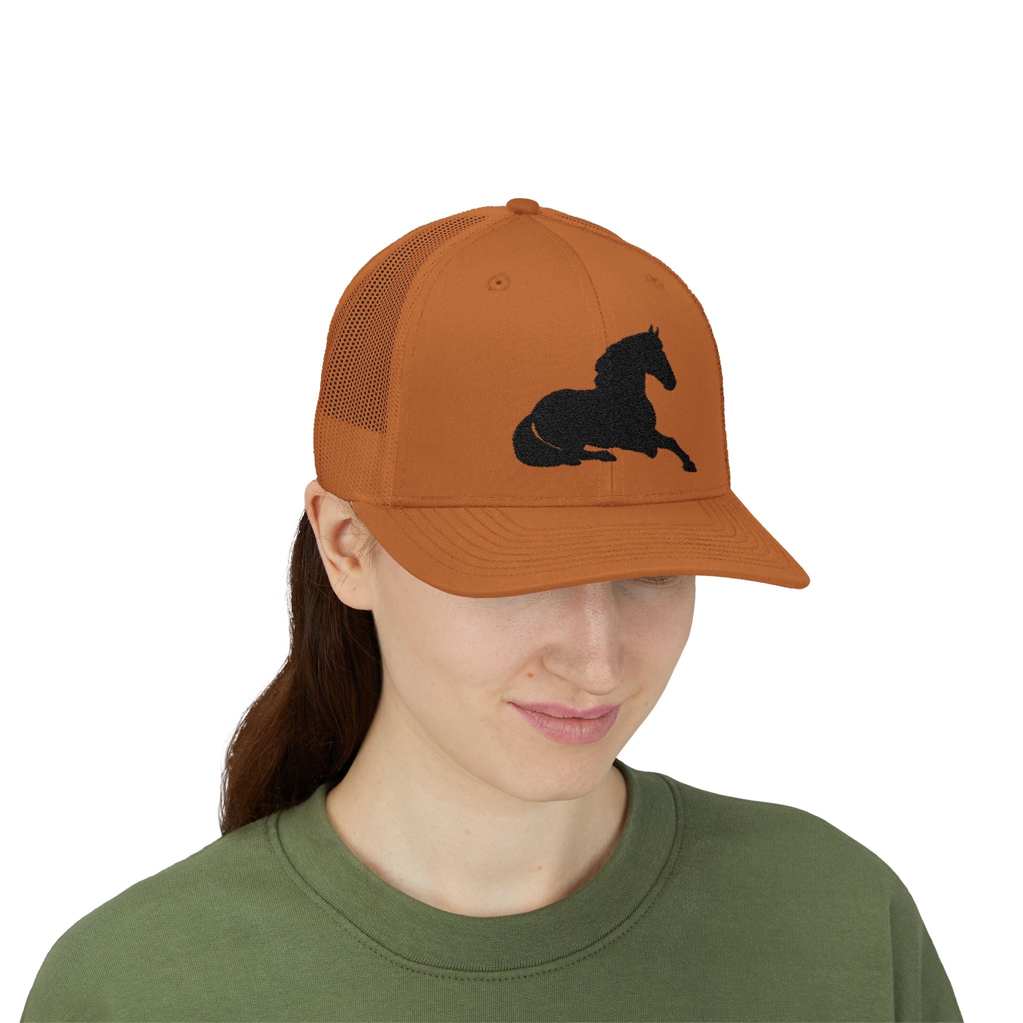 Resting Horse Trucker Hat | Laying Horse Silhouette Mesh Snapback Cap | Western Ranch Horse Lover Hat | Rustic Farm Life Cowboy Cowgirl Cap