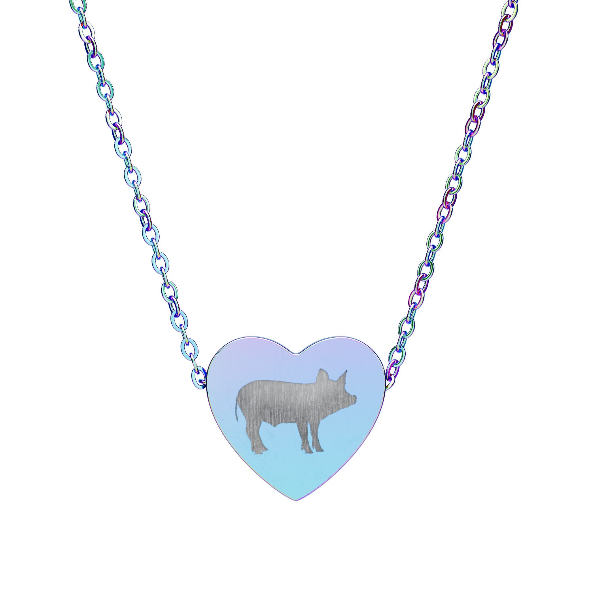 Pig Heart Necklace – Farm Pig Jewelry, Pig Lover Gift, Homestead Necklace, Mini Pig Pendant, Farm Animal Jewelry, Stainless Steel Engraved Heart Necklace