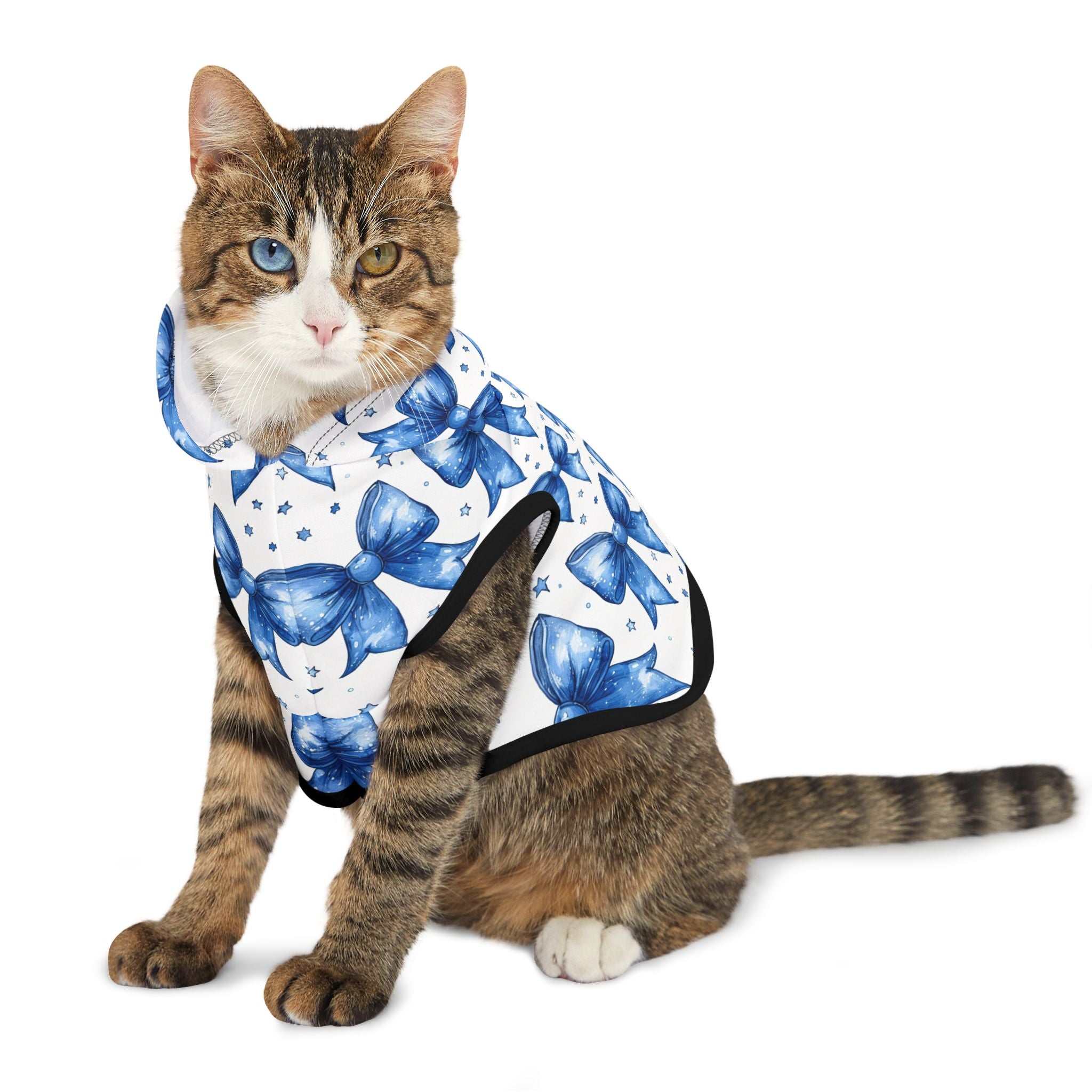 Blue Coquette Bows Cute Pet Hoodie - Adorable Puppy Sweater, Small Dog Outfit, Furry Friend Gift, Pet Apparel, Animal Lover Present