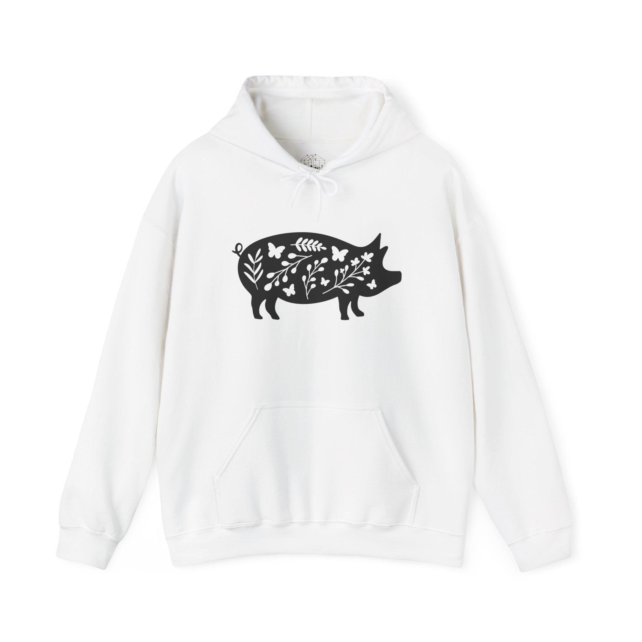 Floral Pig Silhouette Hoodie – Farm Life Sweatshirt, Pig Lover Pullover, Homestead Hoodie, Mini Pig Apparel, Farm Animal Hoodie, Country Living Unisex Hoodie