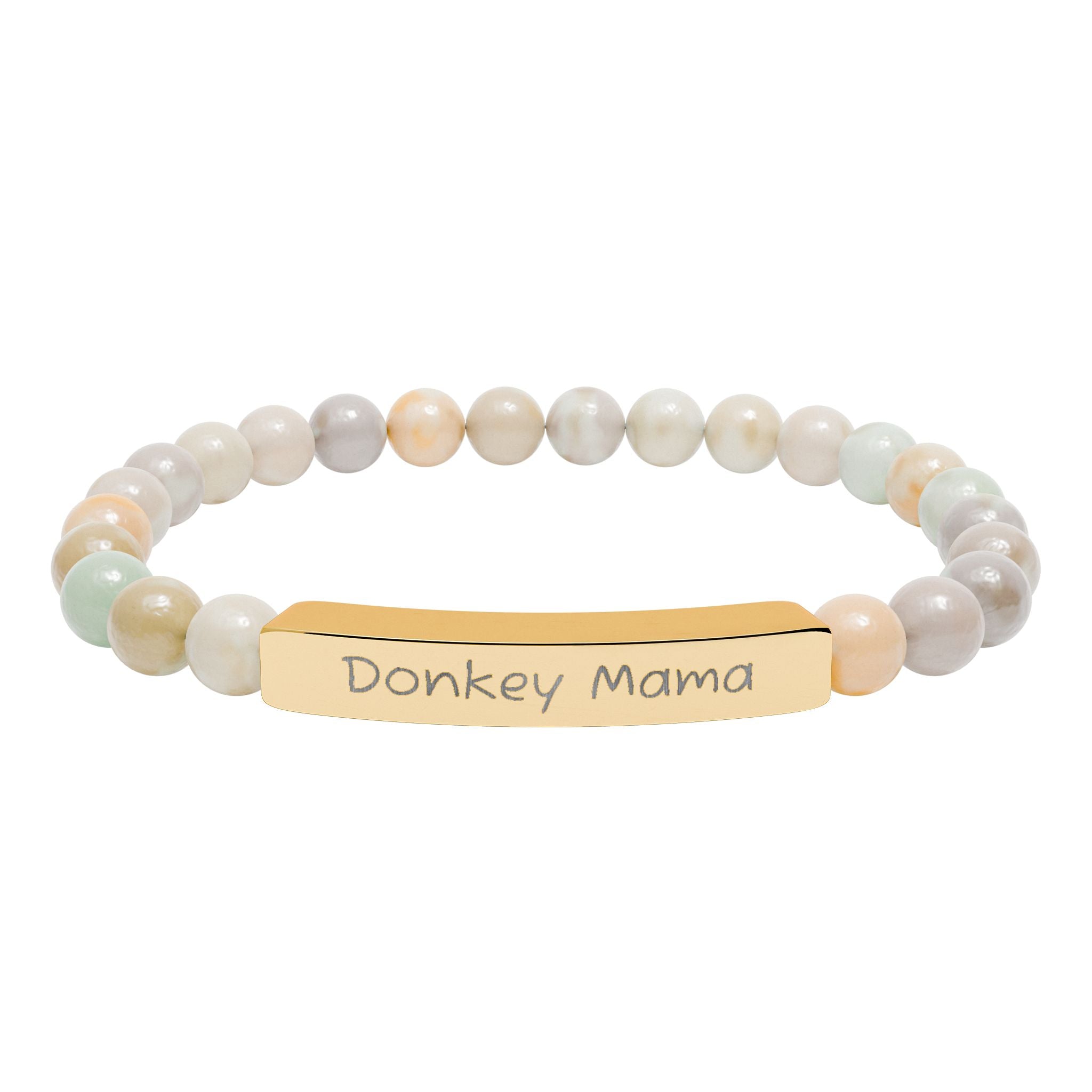 Donkey Mama Natural Stone Stretch Bracelet – Engraved Donkey Lover Jewelry, Farm Mom Gift, Rustic Homestead Bracelet