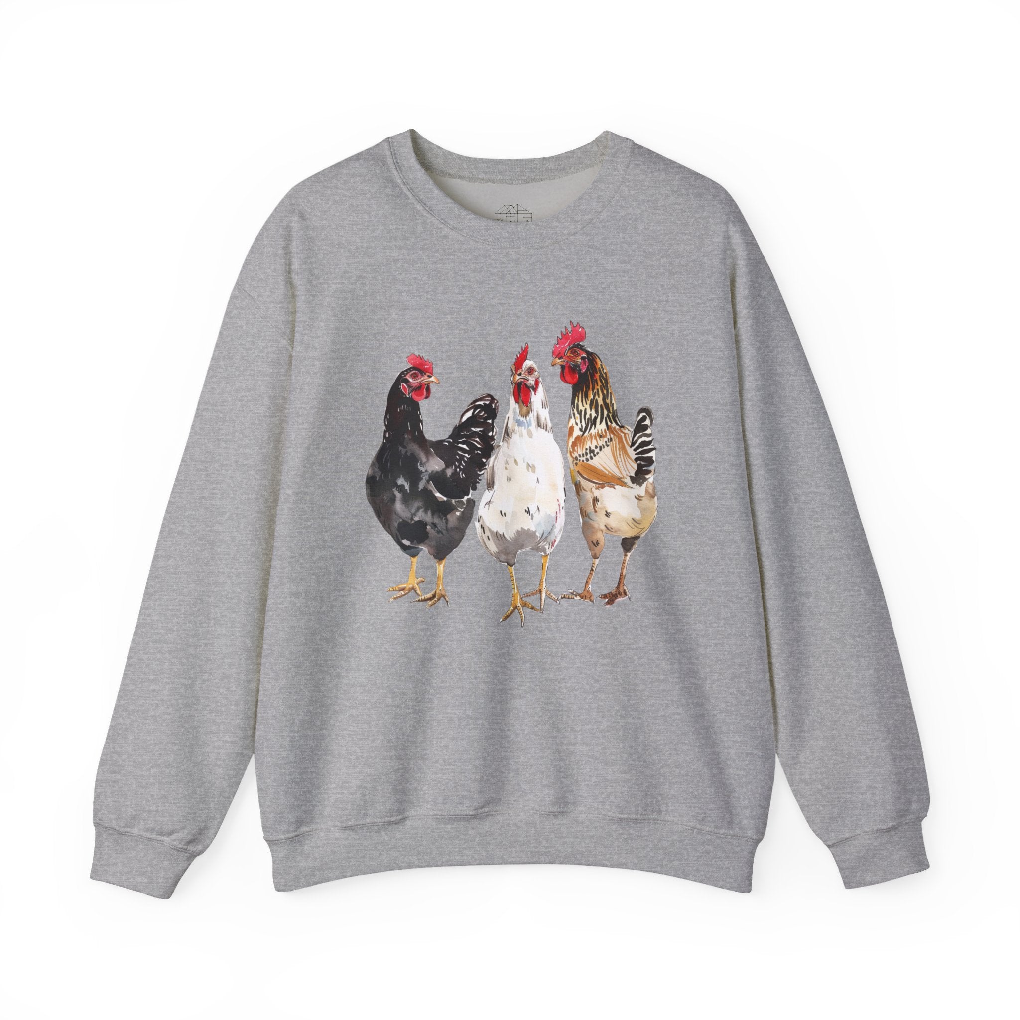 Chicken Flock Sweatshirt – Farmhouse Hen Lineup Crewneck, Cozy Homestead Chicken Mom Pullover, Unisex Gildan 18000