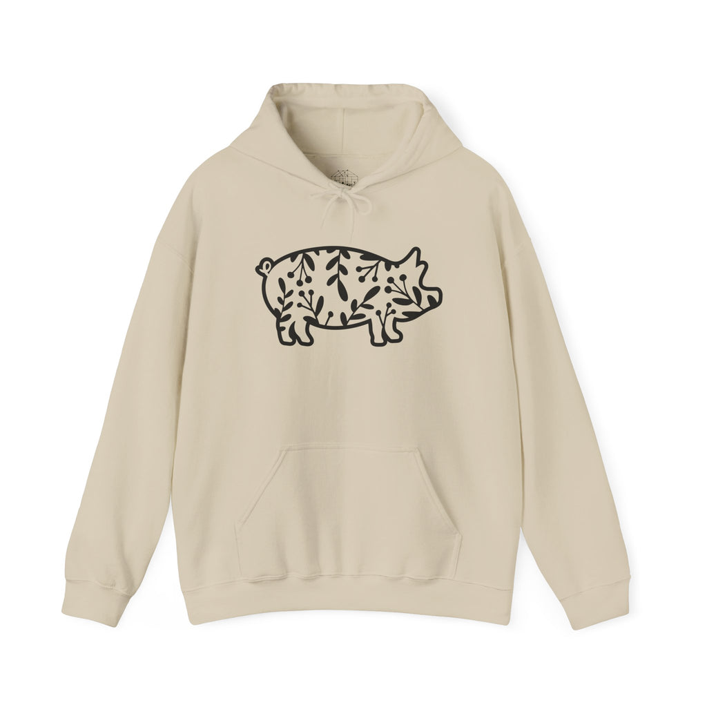 Floral Pig Silhouette Hoodie – Farm Life Sweatshirt, Pig Lover Pullover, Homestead Hoodie, Mini Pig Apparel, Farm Animal Hoodie, Country Living Unisex Hoodie