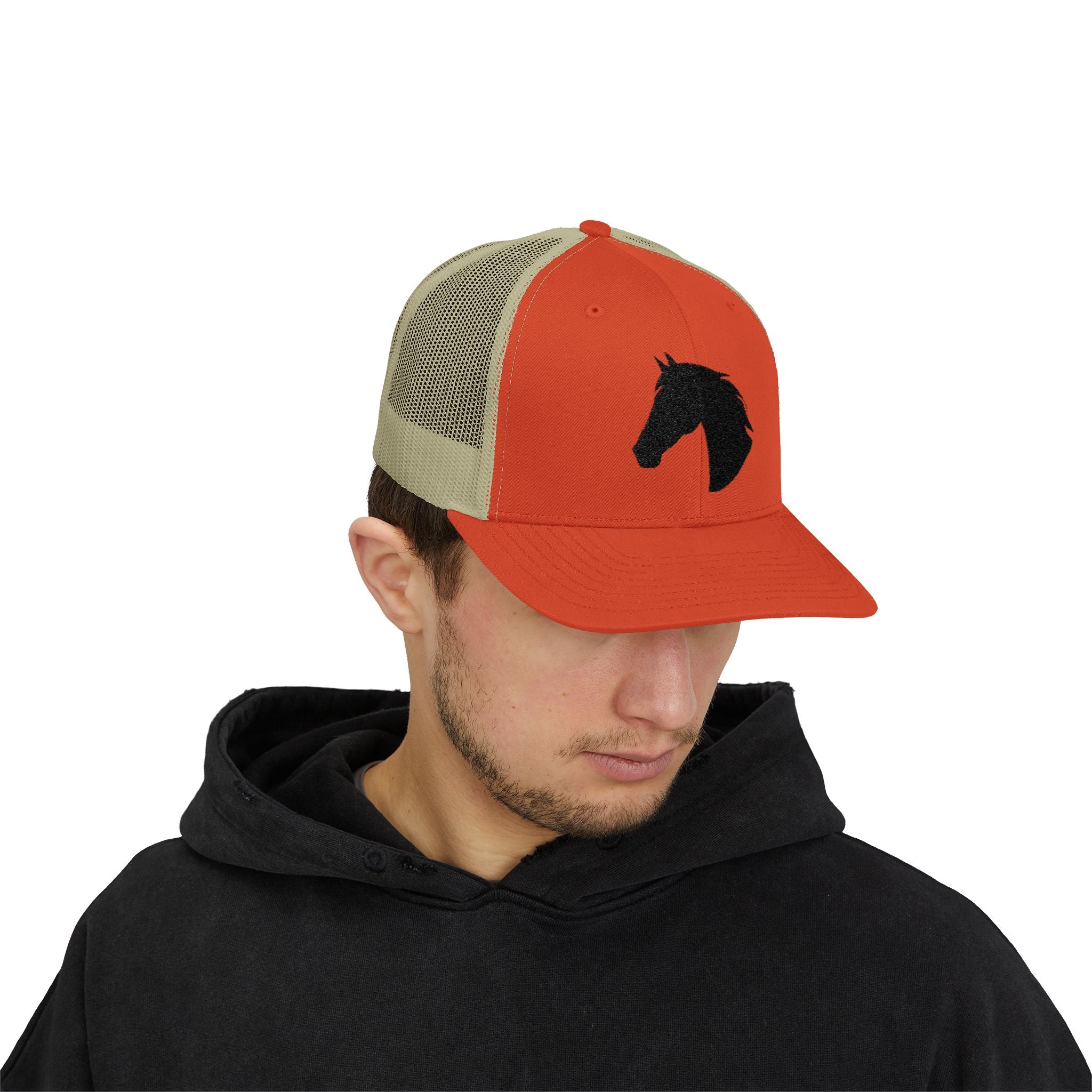 Horse Head Trucker Hat | Western Horse Silhouette Mesh Snapback Cap | Equestrian Ranch Hat | Rustic Farm Life Cowboy Cowgirl Horse Lover Hat