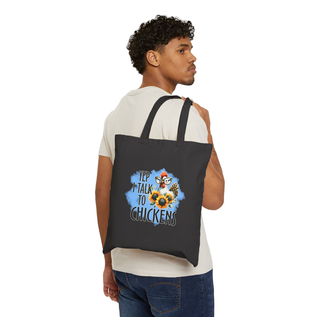 Yep I Talk to Chickens Tote Bag | Farmhouse Chicken Lover Canvas Tote | Homestead Market Bag