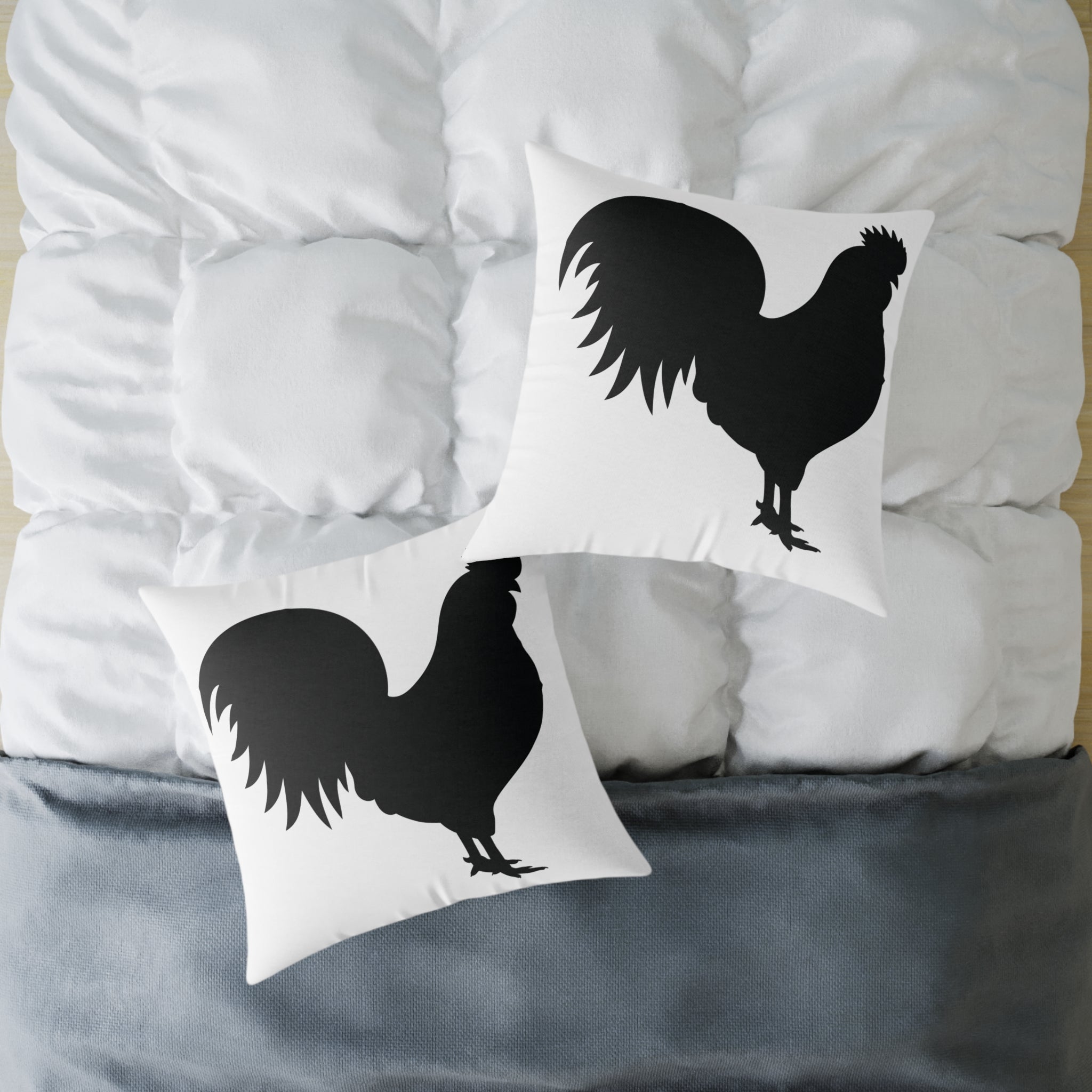 Farmhouse Rooster Silhouette Throw Pillow – Rustic Chicken Decor Cushion, Neutral Country Homestead Accent Pillow