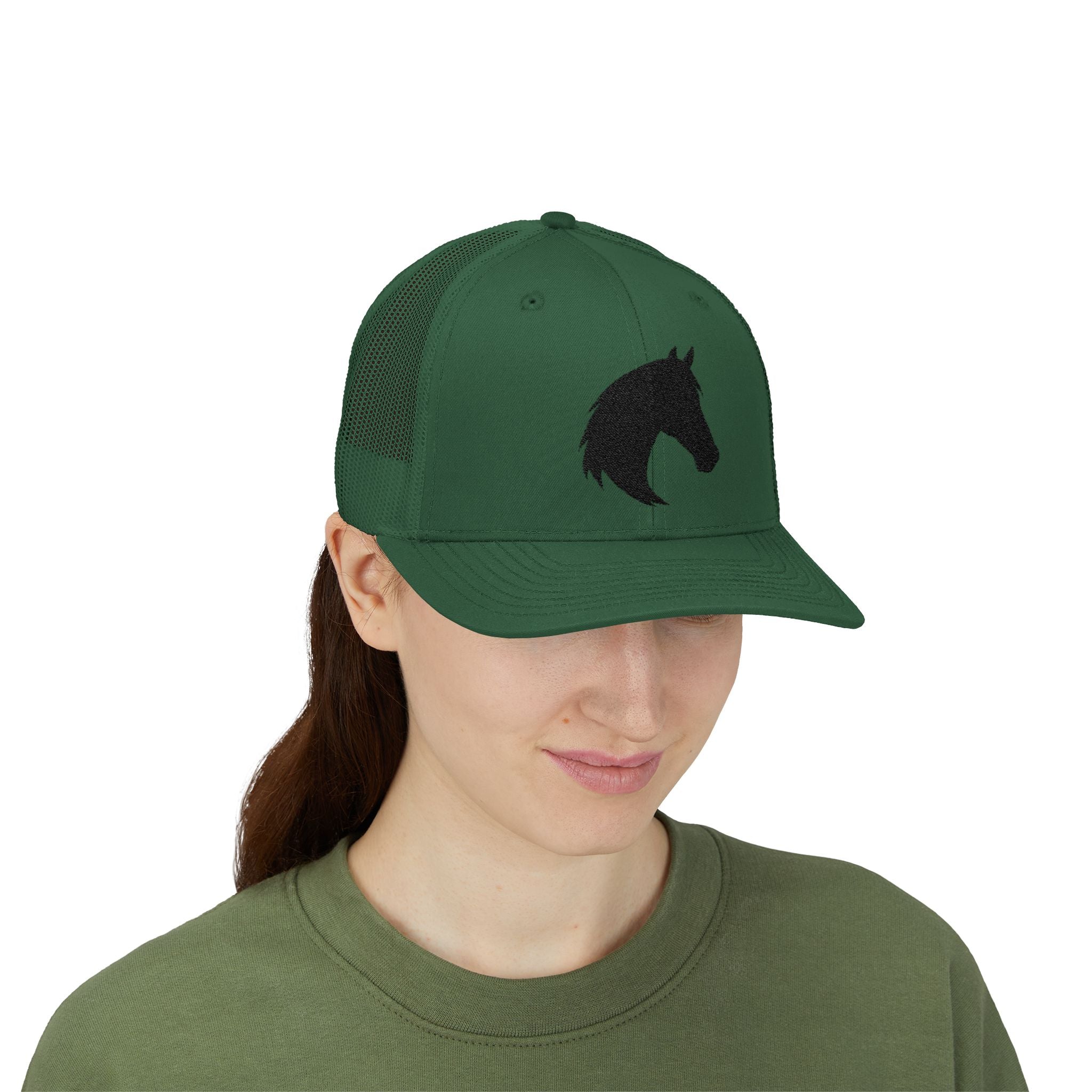 Horse Head Trucker Hat | Western Horse Silhouette Mesh Snapback Cap | Equestrian Ranch Hat | Rustic Farm Life Cowboy Cowgirl Horse Lover Hat